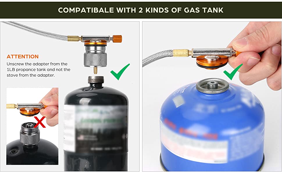 Windproof portable collapsible camping  gas stove with isobutane/propane canister adapter, piezoelectric  ignition & carry case.