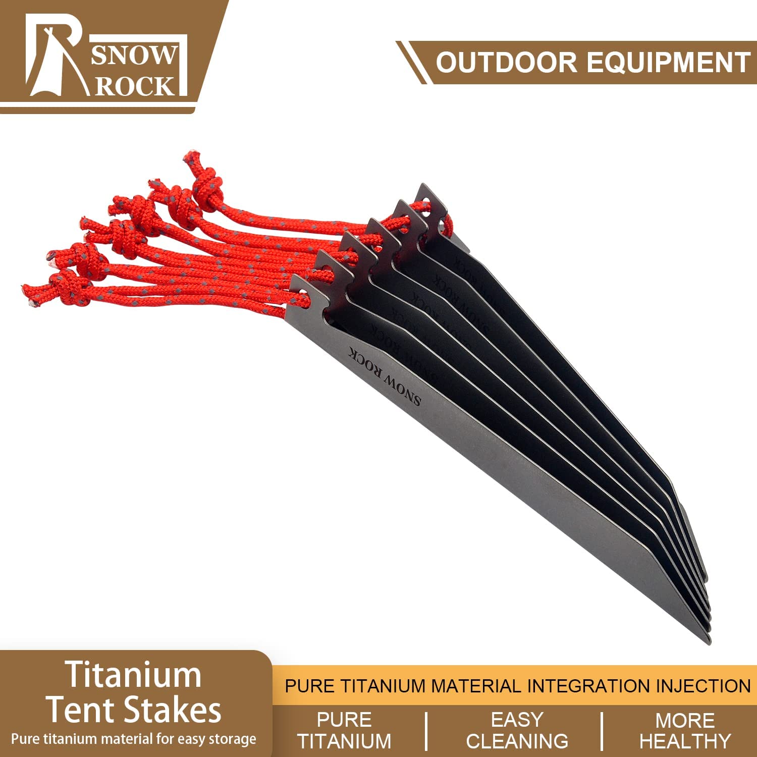 To ensure visibility at night, each of the six tent pegs is tied with a fluorescent string. With dimensions of 165mm*15mm and being made of titanium, these tent stakes are extremely lightweight and easy to carry for outdoor activities.
