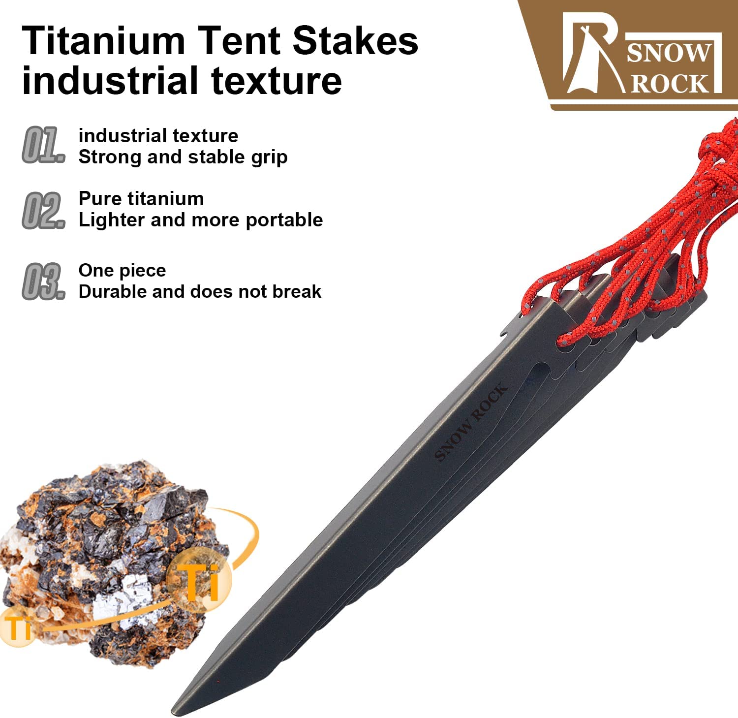 This set includes six titanium tent stakes made from 99.8% titanium, ensuring they are both lightweight and sturdy. The V-shaped design of the head allows for easy insertion into the ground and provides resistance against strong winds.