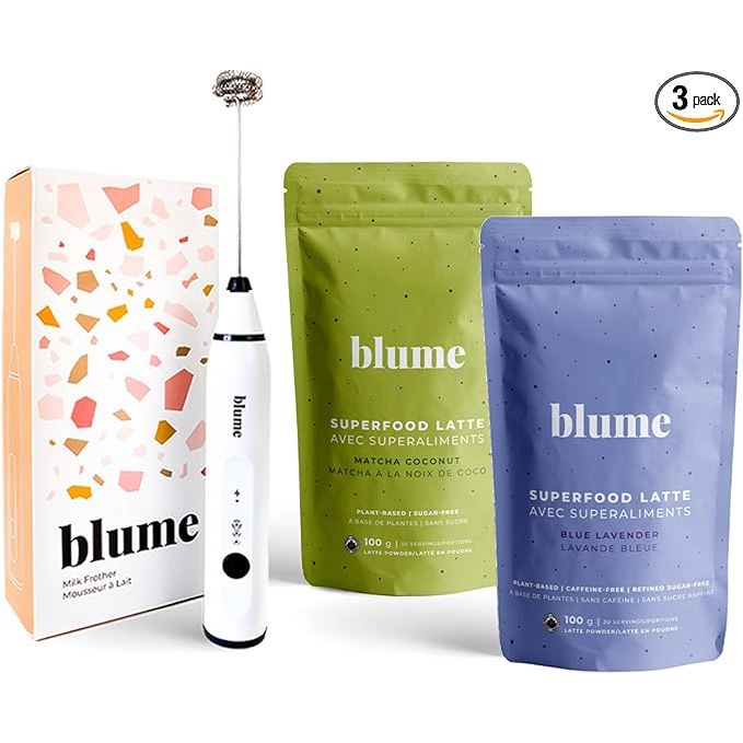 The Blume Matcha & Blue Lavender Starter Pack is an organic superfoods booster that is designed to elevate your lattes, coffee, and smoothies. This blend is vegan, sugar-free, and gluten-free, making it suitable for a variety of dietary preferences.