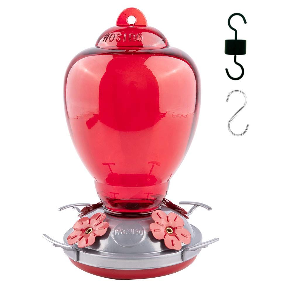WOSIBO Hummingbird Feeder for Outdoors Patio Large 34 Ounces Colorful Glass Hummingbird Feeder with Ant Moat Hanging Hook image