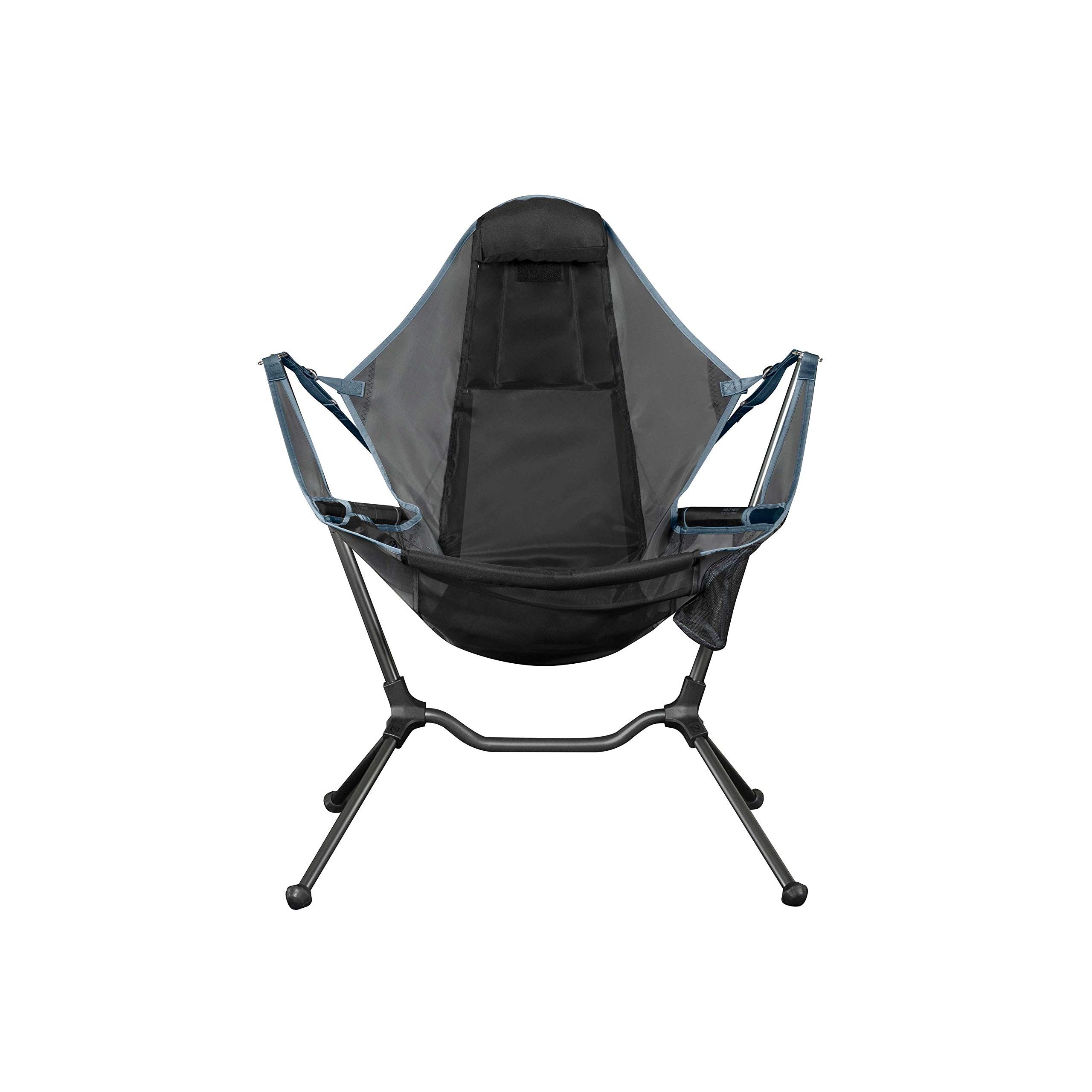 This first-ever swinging and reclining camp chair takes relaxation to a new level. The swinging offers an exciting new sitting experience, with a relaxing motion that is designed for comfort. And when youre ready to recline, lean back and enjoy a great view of the stars.