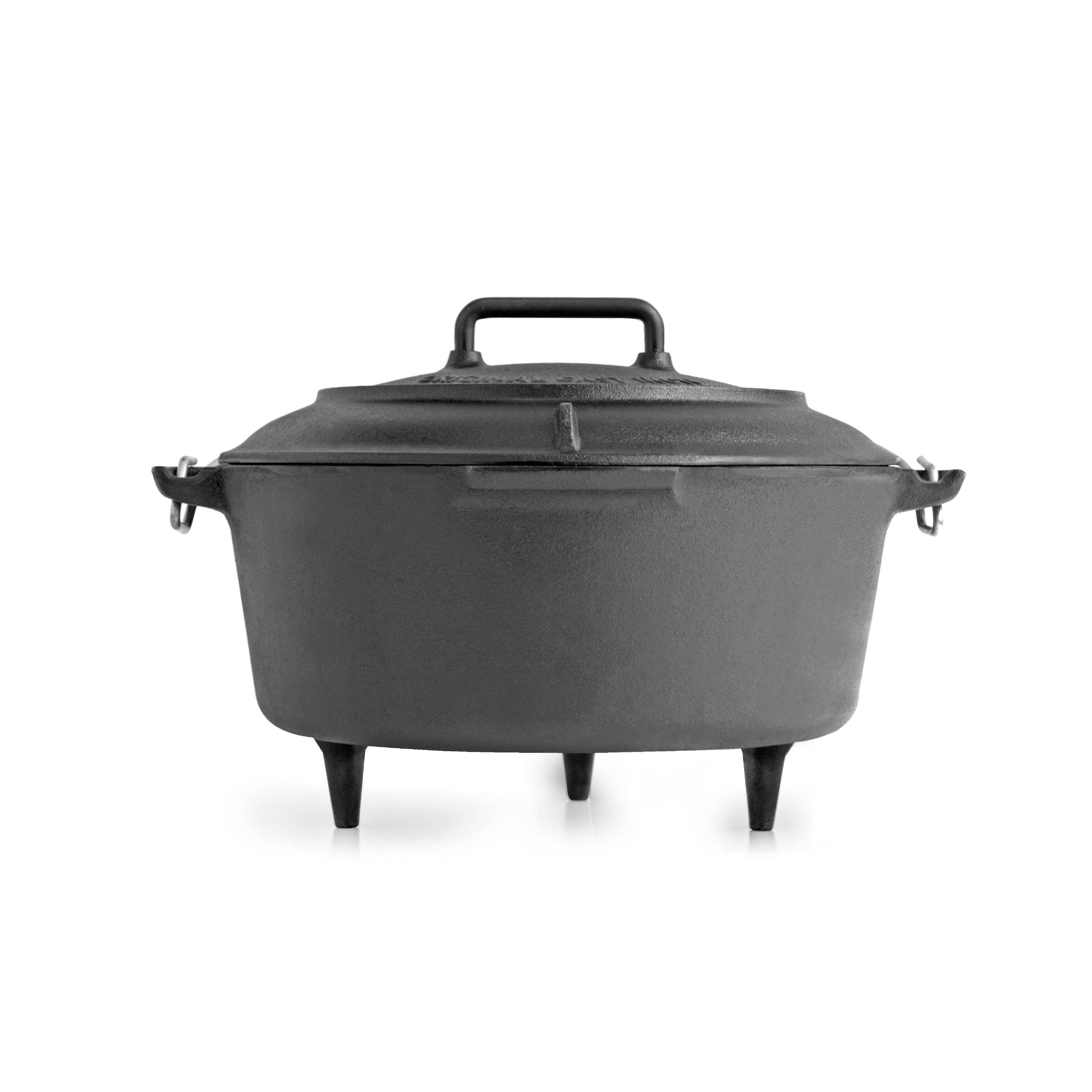 The Dutch Oven is a high-quality piece of cookware made from cast-iron, pre-seasoned and ready to use straight out of the box. It features a domed-lid with inner basting rings, which promotes better heat circulation and helps to create a perfect cooking environment for your food. This black, round-shaped Dutch oven has a capacity of 8 quarts, makin