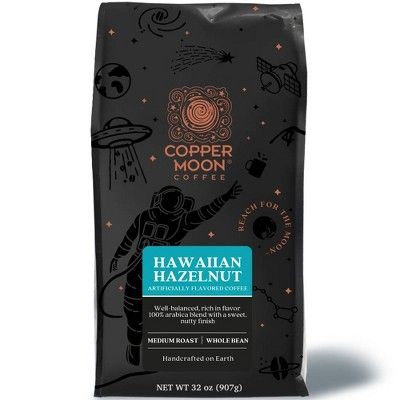 Copper Moon Coffee's Hawaiian Hazelnut Naturally & Artificially Flavored Coffee offers a harmonious combination of flavors that leaves a lasting impression.