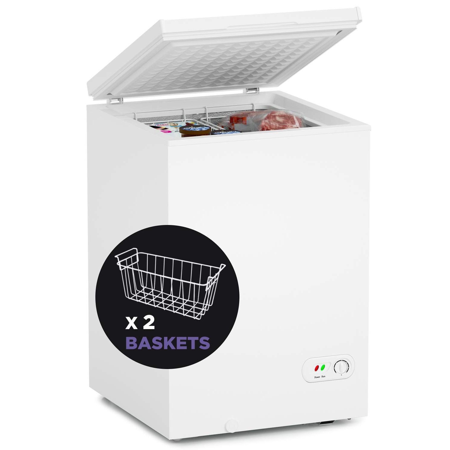 OPTIMAL STORAGE - At 3.5 Cubic Feet, the Northair Chest Freezer is compact enough for the modern home however spacious enough to store a sizeable amount of food. Each freezer measures 21.2(L) x 21.8(W) x 30.9(H) and is light and easy to move. Two baskets are also included as a bonus..