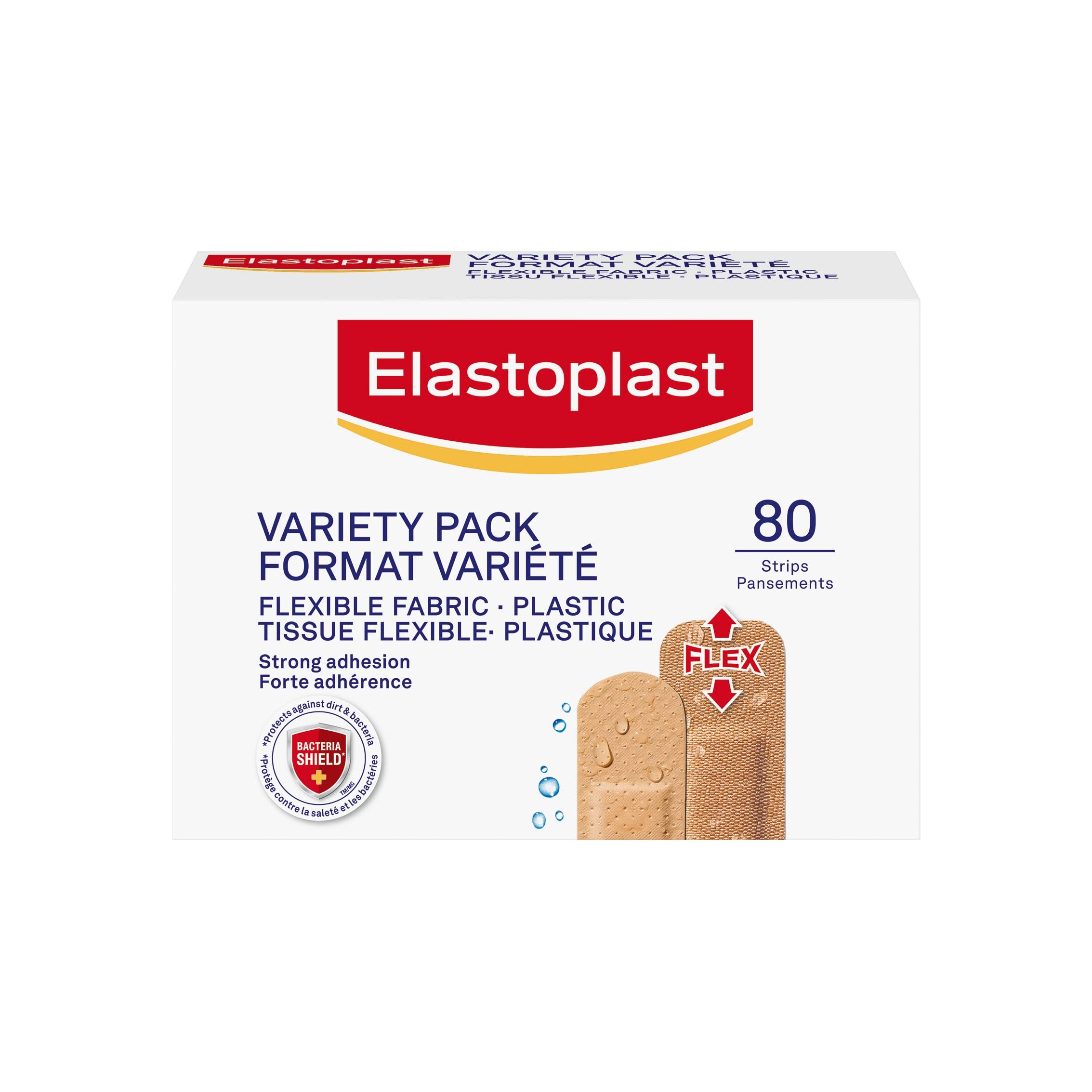 Introducing the ELASTOPLAST Fabric and Plastic Adhesive Bandages Variety Pack - the ultimate solution for all your bandage needs. With this variety pack, you'll never have to worry about not having the right bandage on hand.