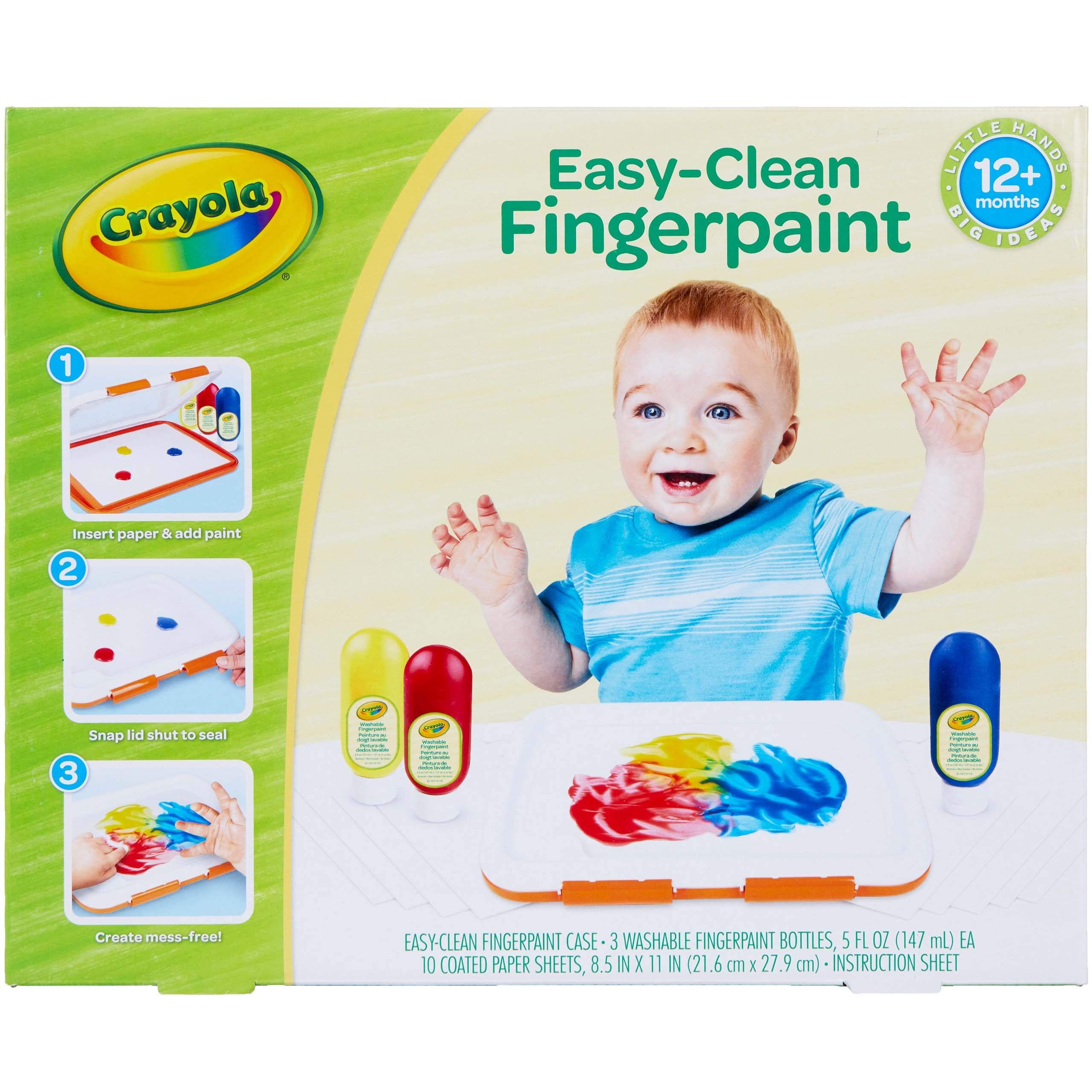 The Crayola Easy-Clean Finger Paint Set offers kids the tactile thrill of creating with their hands without all the mess! Little artists can finger paint on top of the flexible covering while the paint and paper are contained under the locked lid to contain the mess! And the finger paint unit can easily be washed in the sink or on the top rack of t