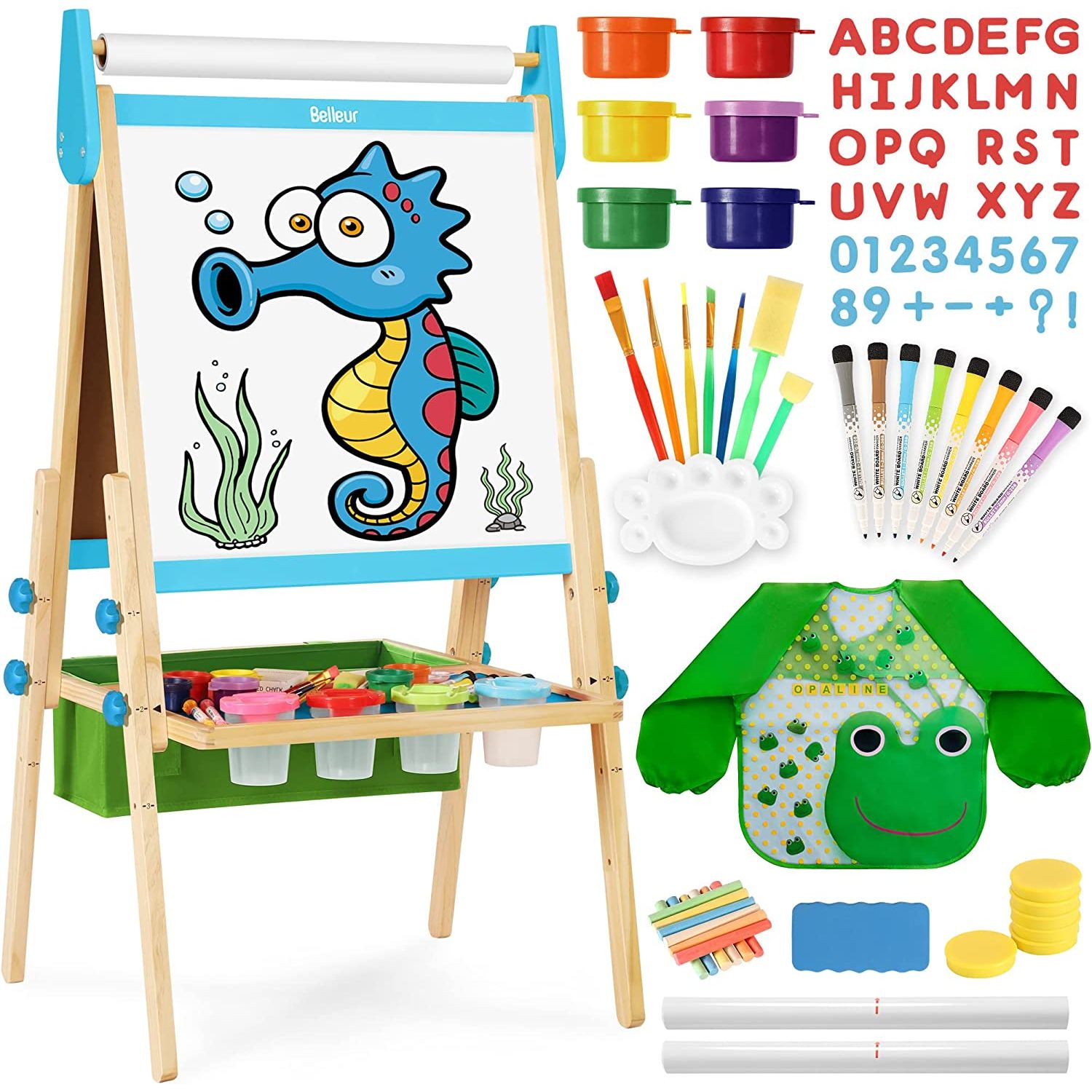 [OPTIMIZE YOUR SPACE] Are you still worry about your children mess up the house? An extra-large tray and canvas bag bringing your children ideal spaces for putting all the painting tools and other accessories in place. The elegancy of easel could add some points to your baby's room decor.
