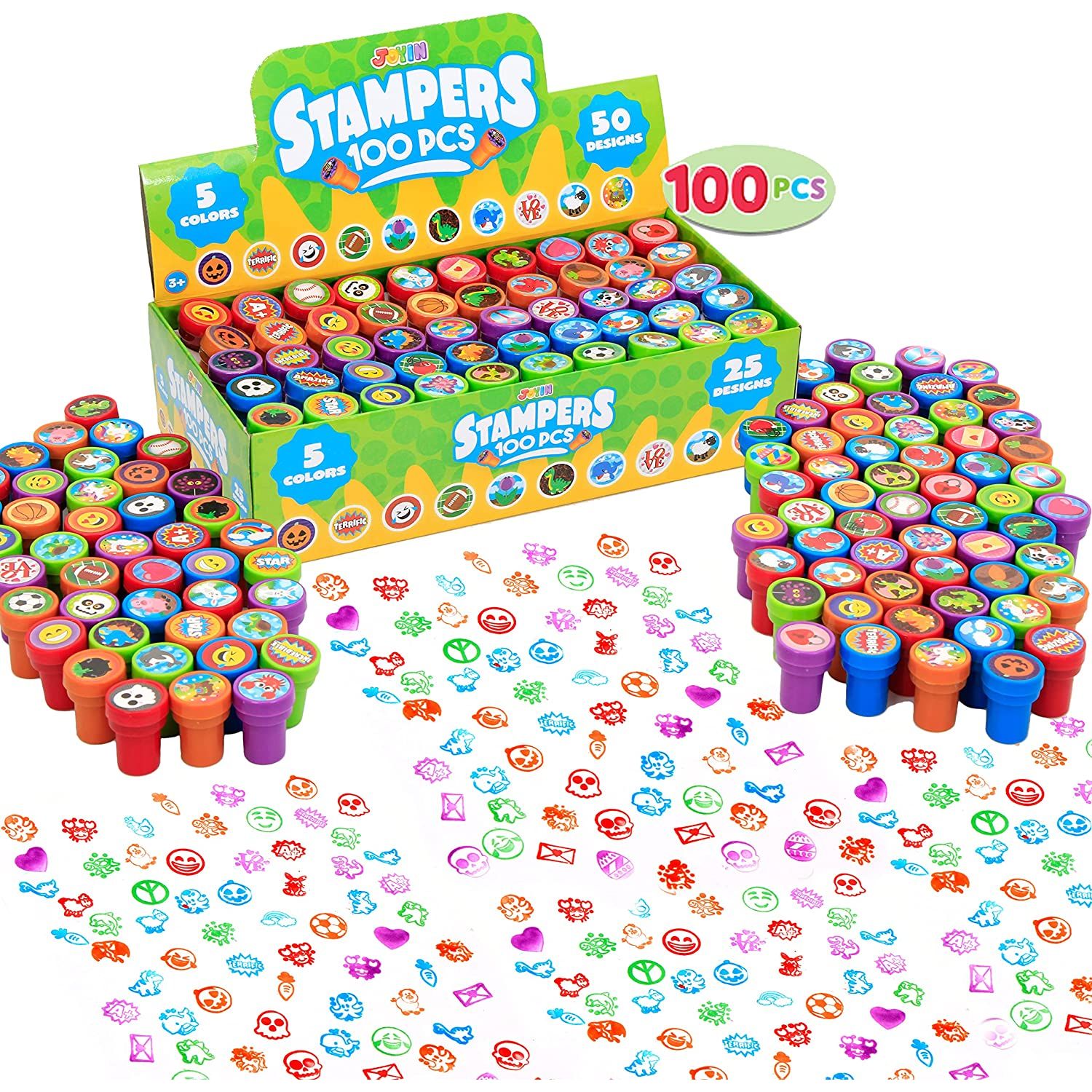 JOYIN 100 Pieces Assorted Mini Stamps for Kids Party Favor, Teacher's Classroom Stamps, Birthday Party, Classroom Prizes, Carnival, Stationery, Greeting Cards, Scrapbooks Design
