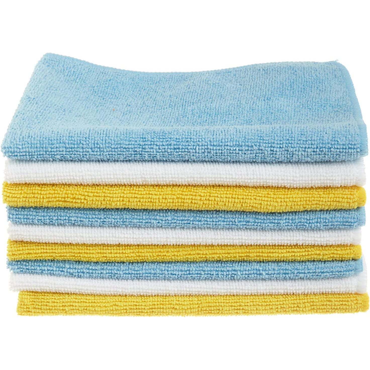 24 cleaning clothsEach cloth measures 12-inches x 16-inchesPack comes with three different towel colors (blue, yellow, and white)Ultra-soft, non-abrasive microfiber cloths will not scratch paints, coats or other surfaces