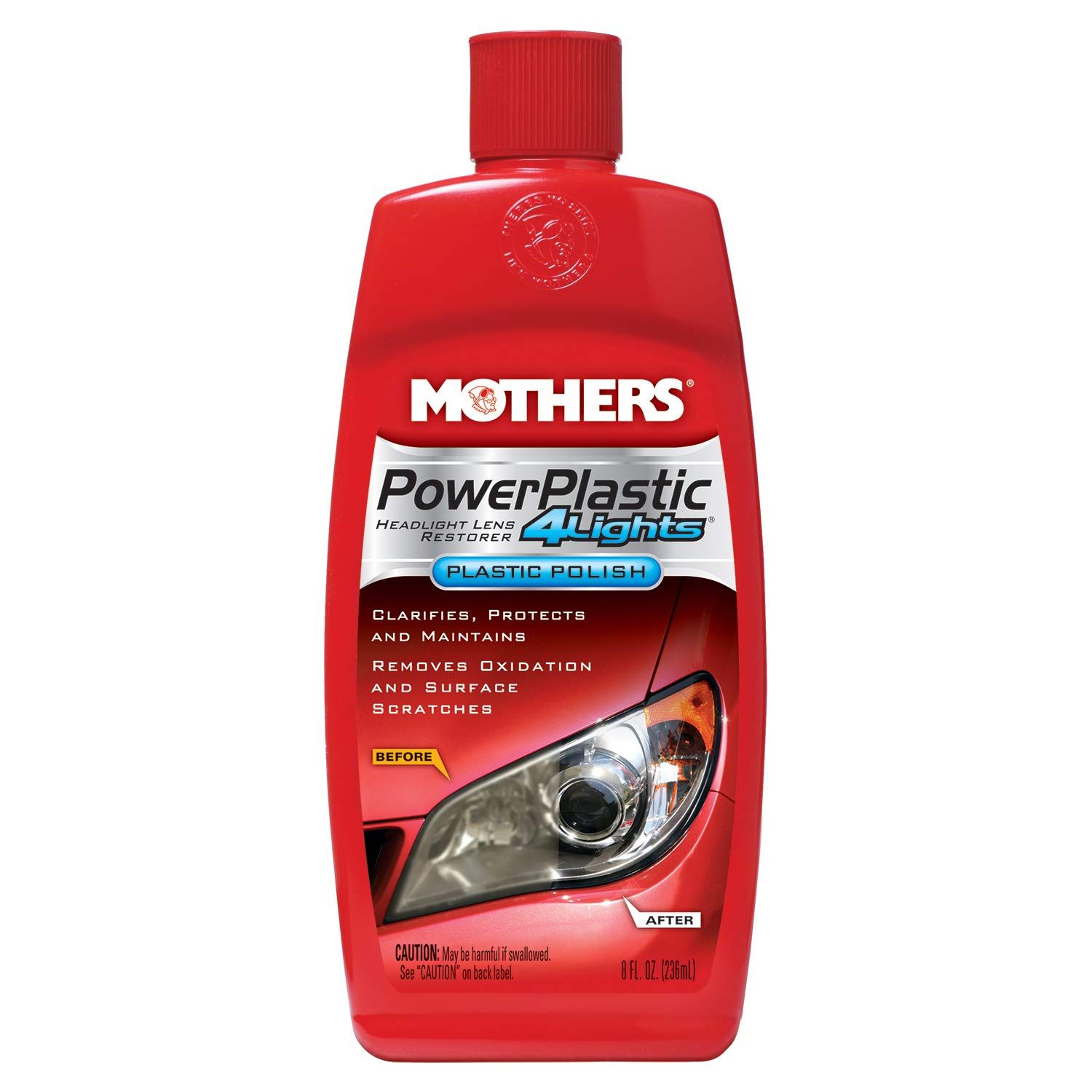 Mothers Power Plastic 4Lights - 8 ounce has been specifically formulated for use by hand or with the PowerBall 4Lights polishing tool. It allows to quickly and easily polish and protect a wide variety of hard or flexible clear plastics in one simple step.