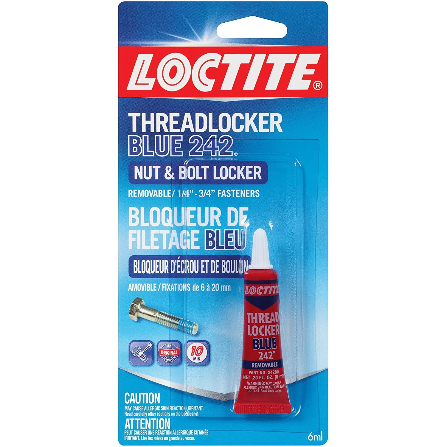 Lock and Seal Fasteners; Prevents loosening of metal fasteners caused by vibration on small motors, mowers, and power equipment