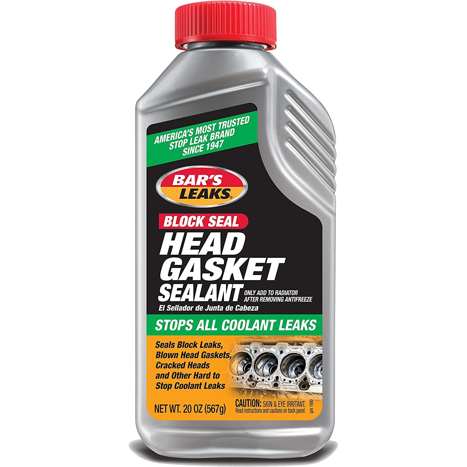 Bar's Leaks Head Gasket Repair stops block leaks. Seals cracked cylinder heads and blocks. Repairs blown head gaskets.