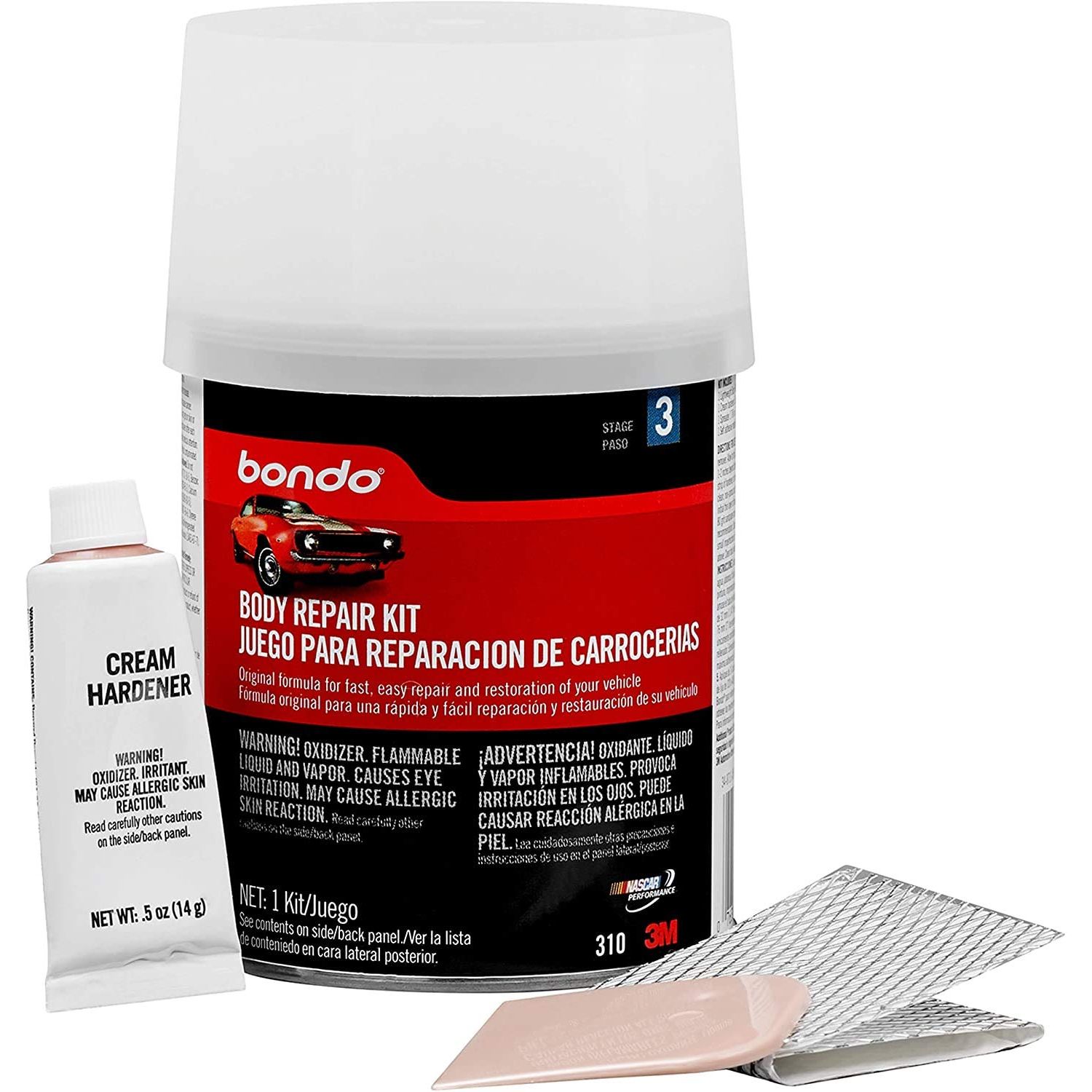 This Bondo Body Repair Kit contains everything you need to repair dents, rust holes, scratches and more on vehicle bodies and panels.