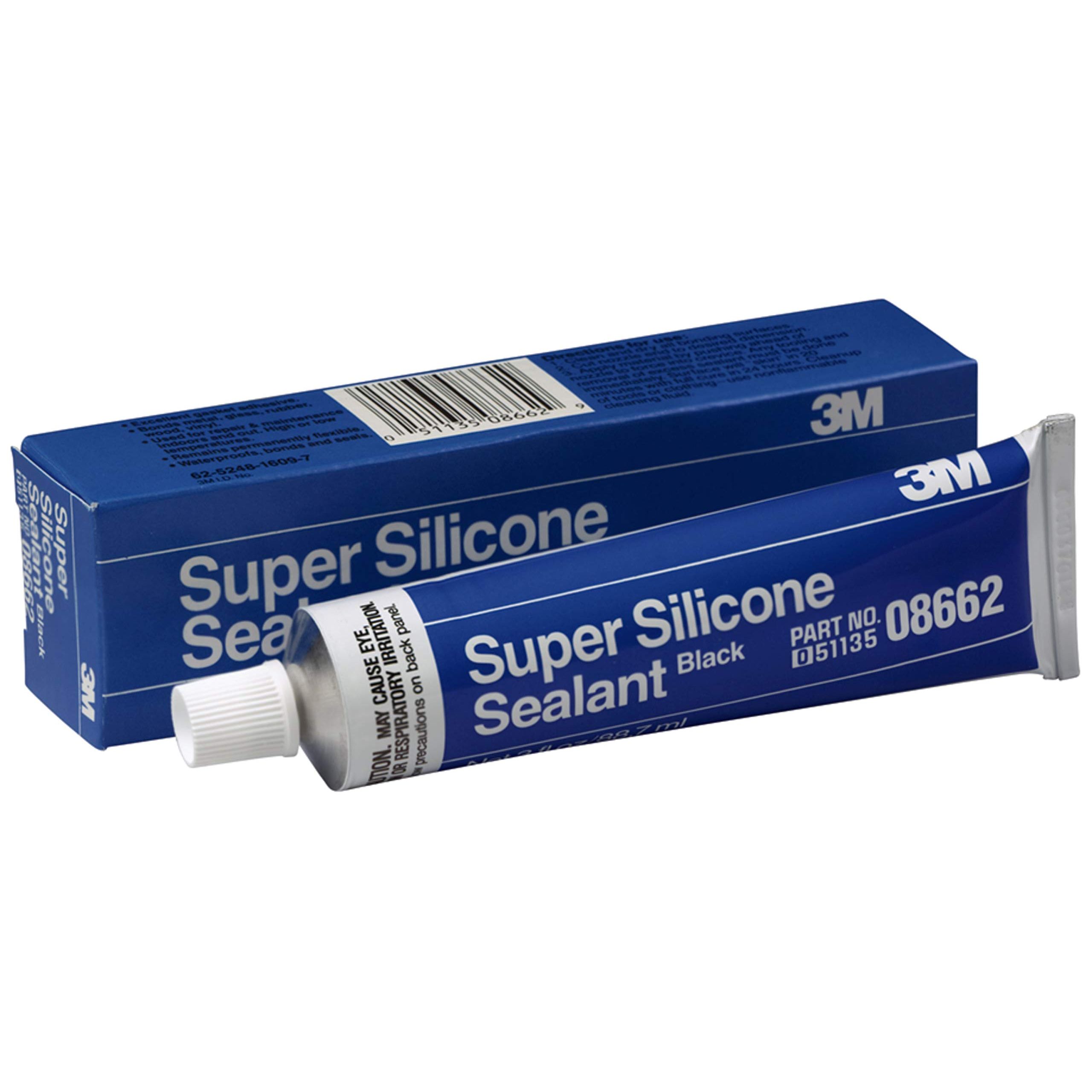 3M Black Super Silicone Seal is formulated for fast and effective repairs. It cures to a tough, rubbery solid when exposed to moisture in the air. The paste-like, one-component silicone rubber adheres to clean metal, glass, wood, ceramic, natural and synthetic fiber, painted surfaces and some plastics.