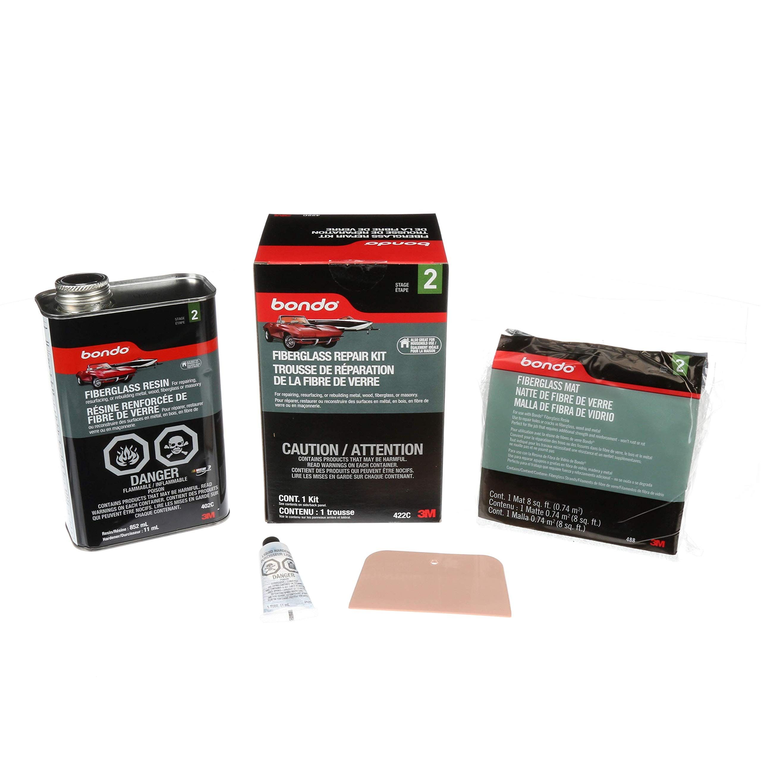 Bondo Fiberglass Repair Kit is a do-it-yourself solution for easy and effective auto body and boat repair. Users can repair cracked, broken or rusted automobile body components quickly, easily and at a fraction of the cost versus part or panel replacement.