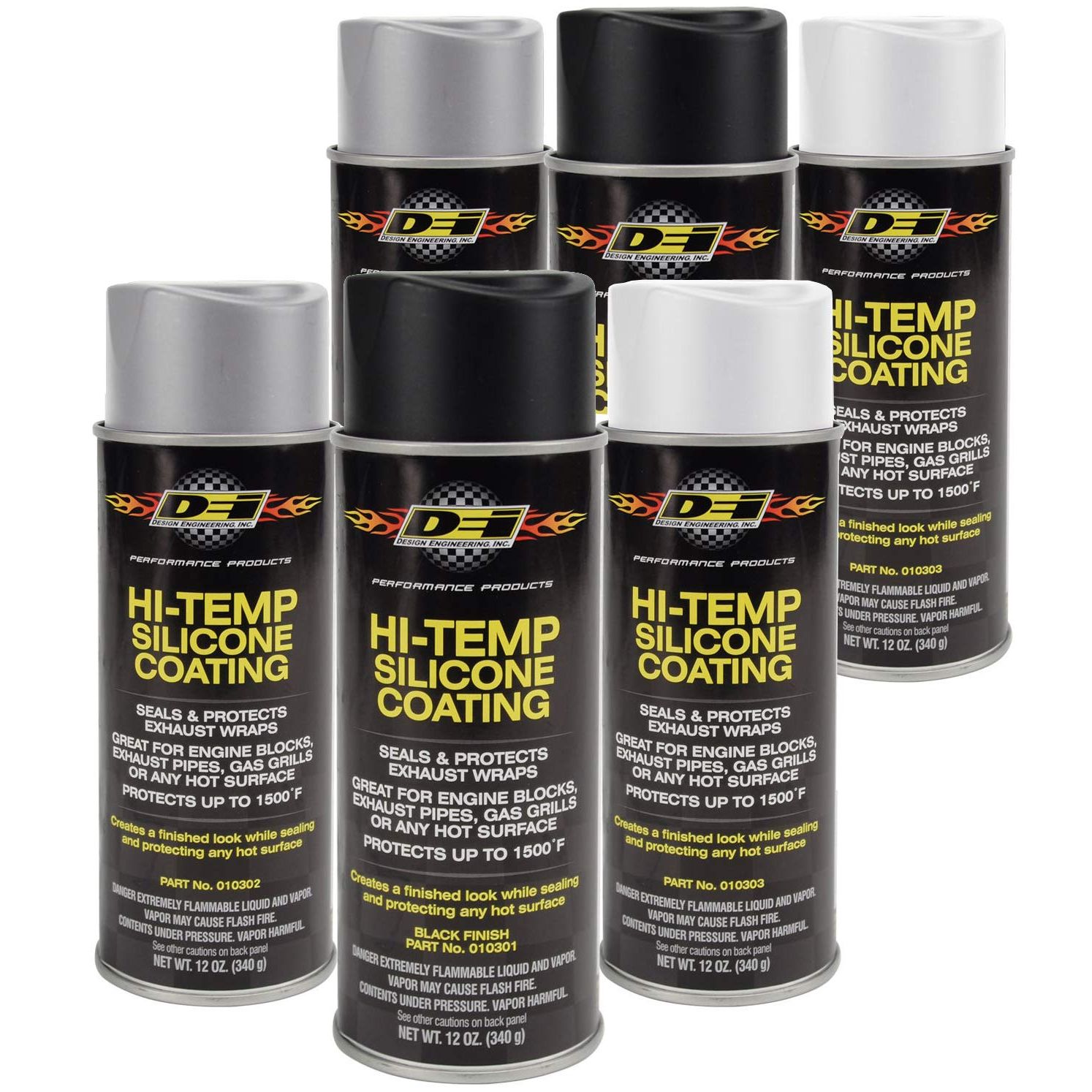 Design Engineering 010300 High-Temperature Silicone Coating Spray Assortment Case - 2 Cans Each of Black image