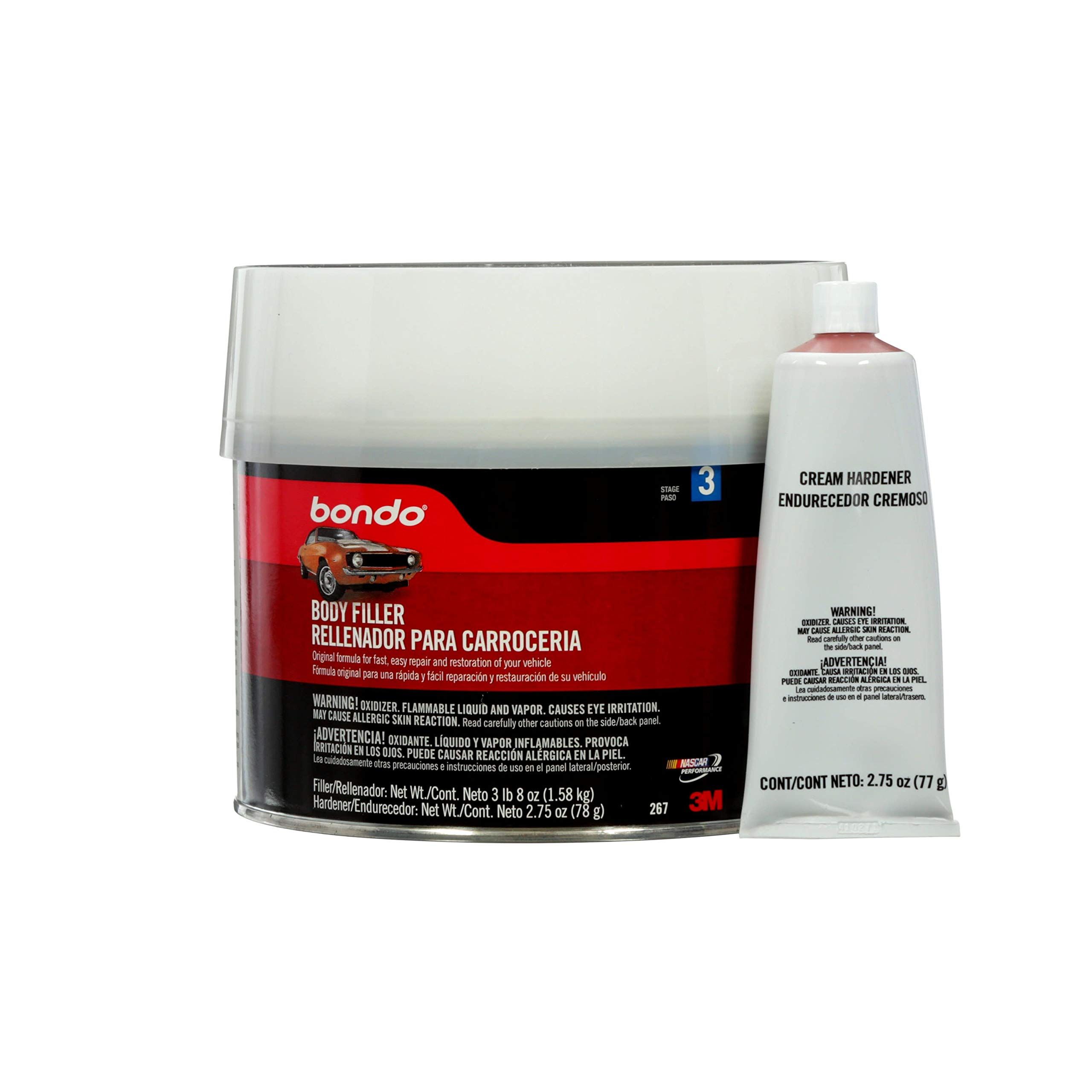 Bondo Body Filler is a two-part putty compound used to repair dents, dings, holes, rusted areas and scratches in vehicle exteriors. The filler cures fast, shapes in minutes and is formulated to be non-shrinking and permanently durable.