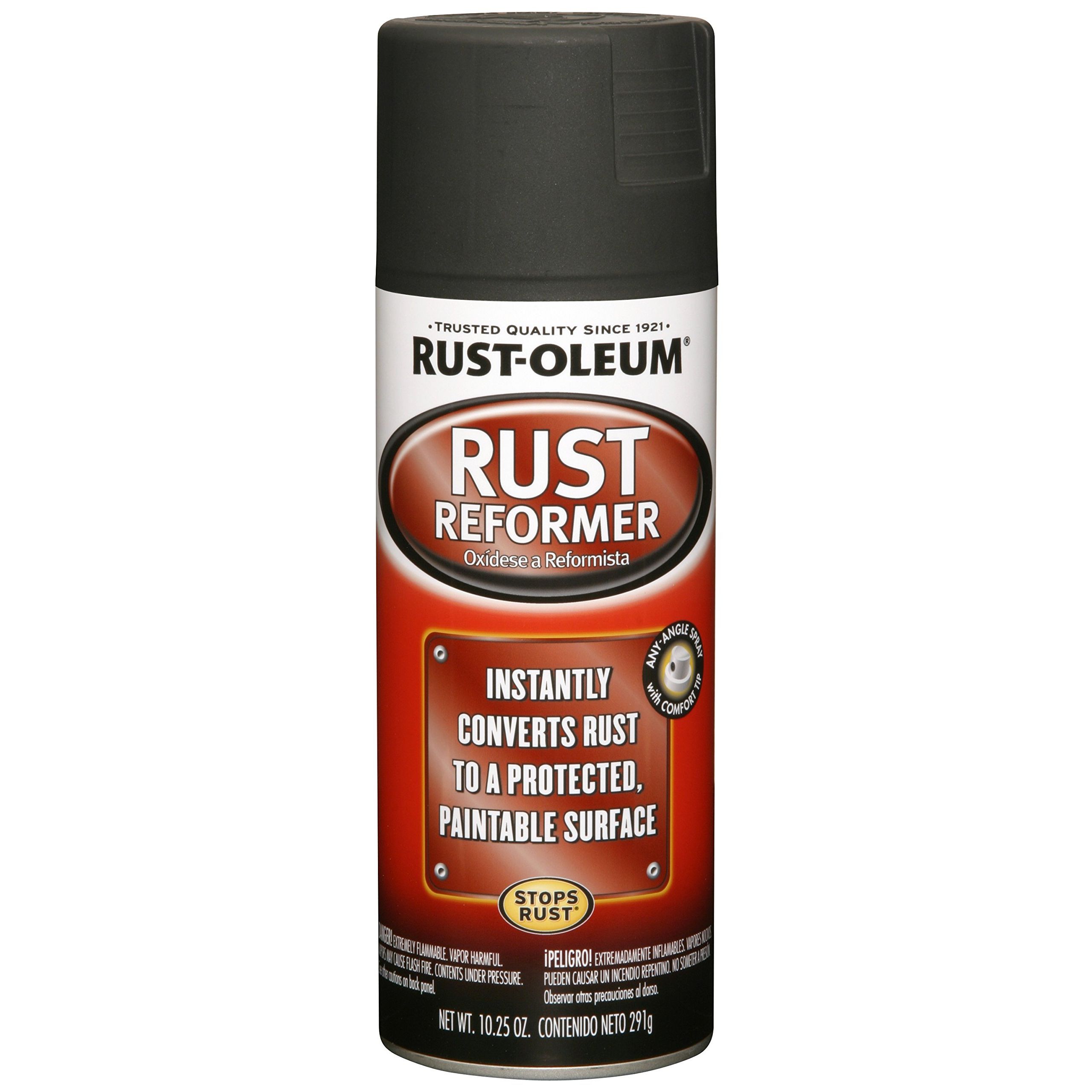 Rust-Oleum Automotive 10.25 oz. Rust Reformer Spray Paint (Case of 6) instantly bonds with rust and transforms it to a non-rusting, flat-black paintable surface and prevents future rust. It saves you the effort of sanding rust all the way down to bare metal. Instantly converts rust to a protected, paintable surface. Rust-Oleum Automotive 10.25 oz.