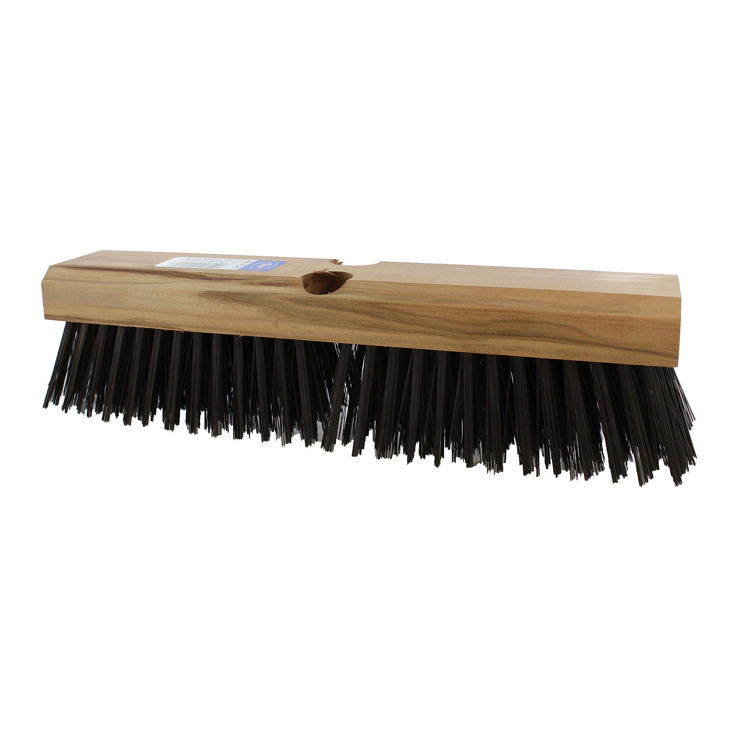 Rugged carbon steel deck brushStaple set in a smooth sanded hardwood blockFeatures one tapered and one threaded handle hole