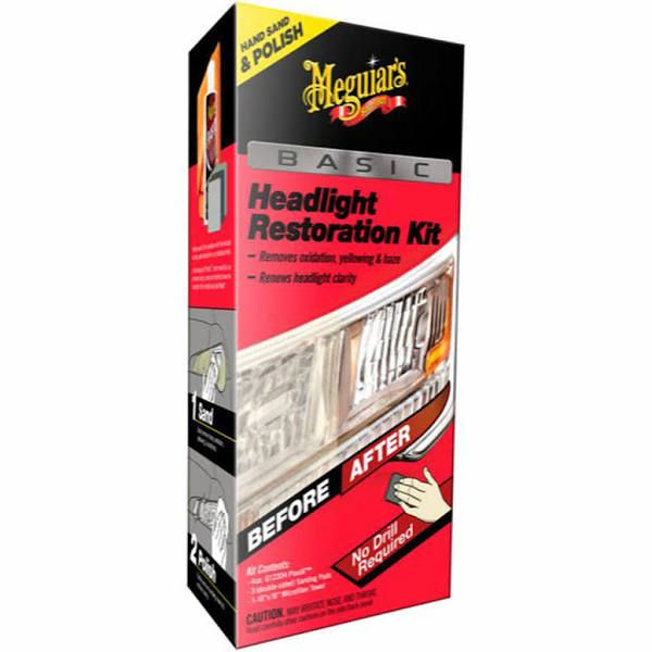 Use Meguiars Basic Headlight Restoration Kit to quickly remove defects in uncoated clear plastic headlights and make them crystal clear again. Fine sanding pads allow you to effectively remove light oxidation, cloudiness, yellowing and surface scratches by hand.