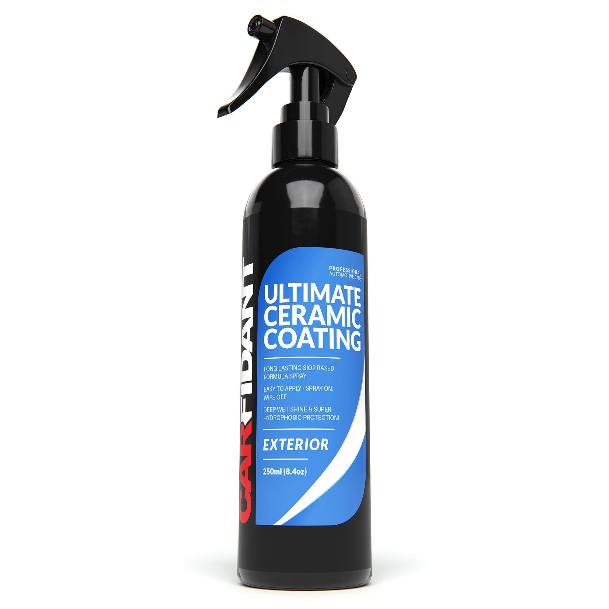Our Ultimate Ceramic Coating Spray is a ceramic coating spray specially formulated using a proprietary mix of SiO2 polymers with the newest in car coating nanotechnology! This allows for a super easy yet very effective application of the product Ultimate Ceramic Coating will leave a hydrophobic SiO2 coat on your vehicle's surface which will repel w