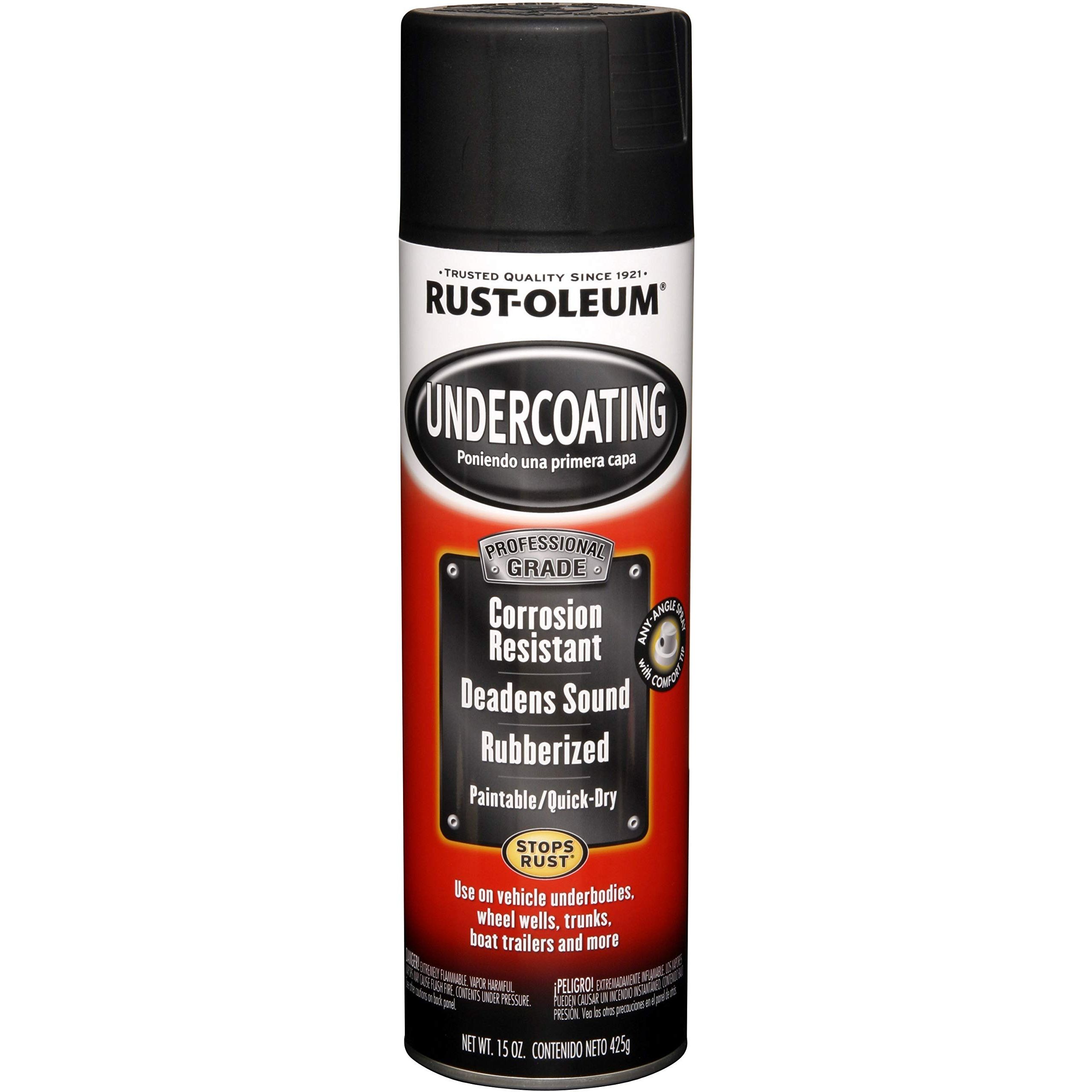 Rust-Oleum Automotive Professional-Grade Rubberized Undercoating Spray provides best-in-class protection for vehicle underbodies against minor road damage as well as rust, water, chemicals and salt. Specialized coating also deadens road noise and resists abrasion. Designed with a comfort spray tip and convenient any-angle spray technology..
