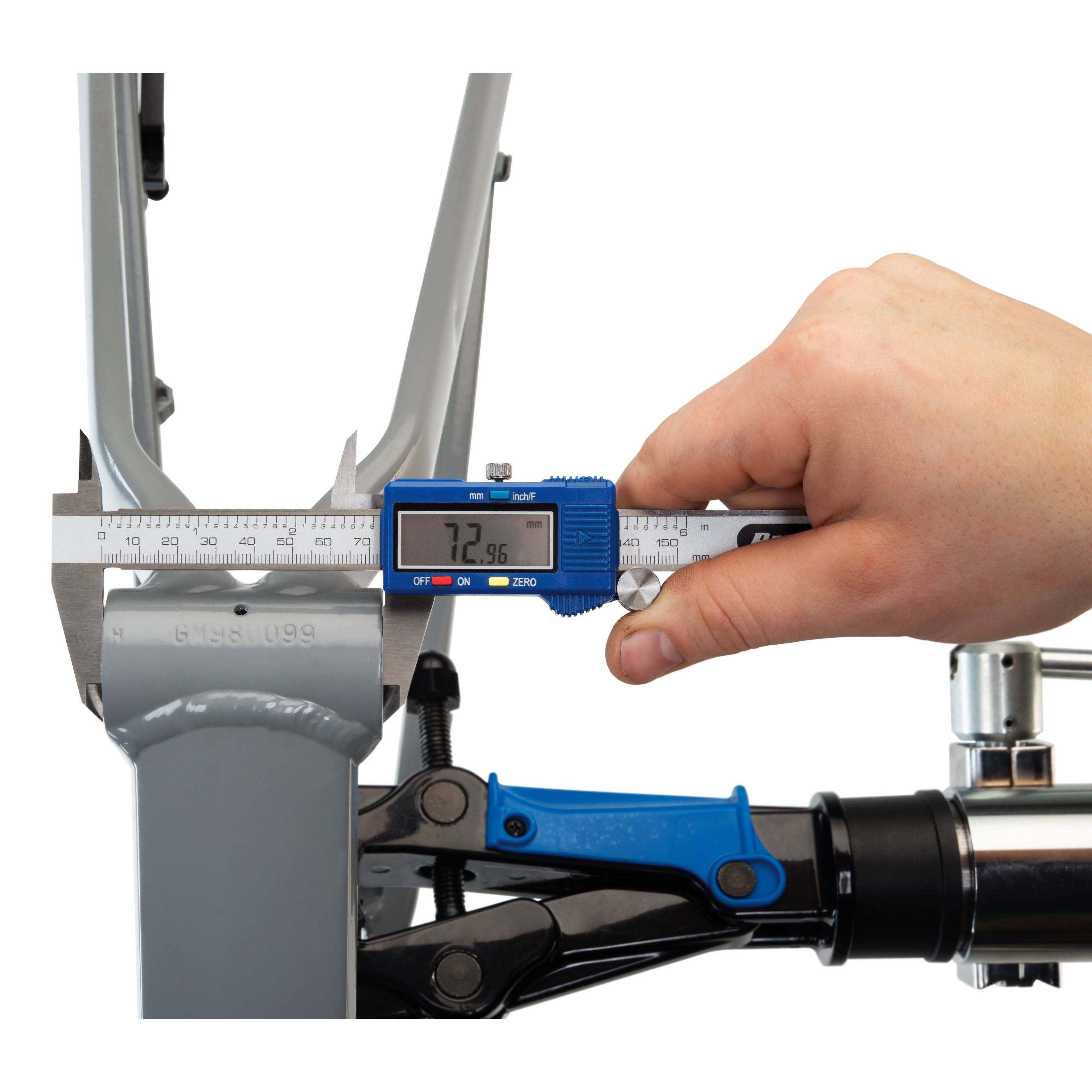 Accurately measures seat posts, head tubes, bearings, spoke diameters, and more. The Park Tool DC-1 Digital Caliper is a precision instrument built with stainless steel mechanisms and a rugged ABS composite body. The tool’s ability to measure in metric, decimal inch, and fractional inch make it an indispensable shop tool. Uses AG13 battery.