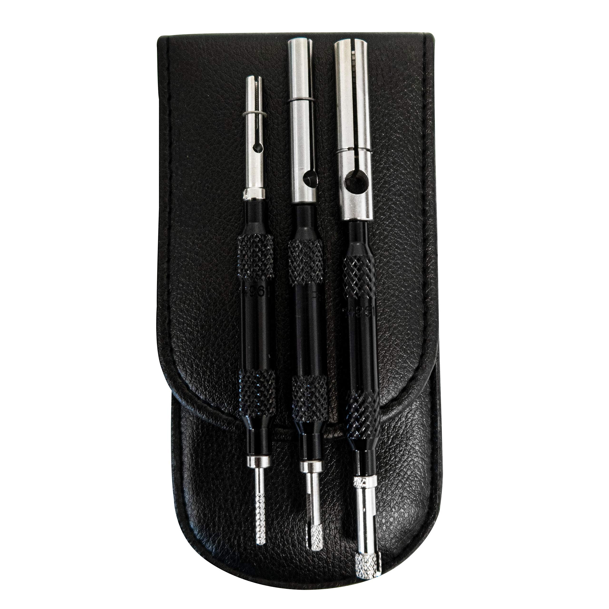 3 Piece Plow Connector Terminal Cleaner Set 8045 Features and Benefits: Clean and restore male and female electrical plow connectors used on minute mount and similar set ups Remove corrosion and increase harness life Applications: Western, Fisher, BOSS, Meyers and more Includes leather type holster Patented Stop the guess work and repair intermitte