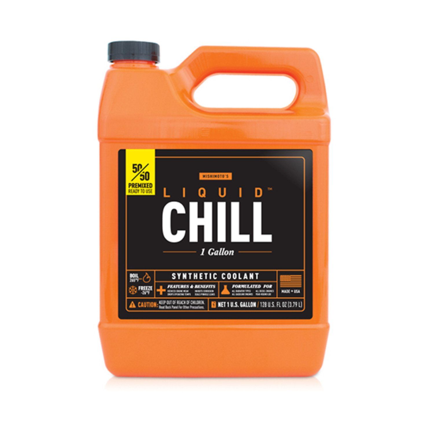 Liquid Chill Synthetic Engine Coolant technology combines an inherently nontoxic propylene glycol base with unique poly organic additives (POAT) to allow a service life that can exceed 7+ years or 750,000 miles in Heavy Duty (diesel) applications and over 2+ years or 250,000 miles in Light Duty (gasoline) applications, although Mishimoto engineers 