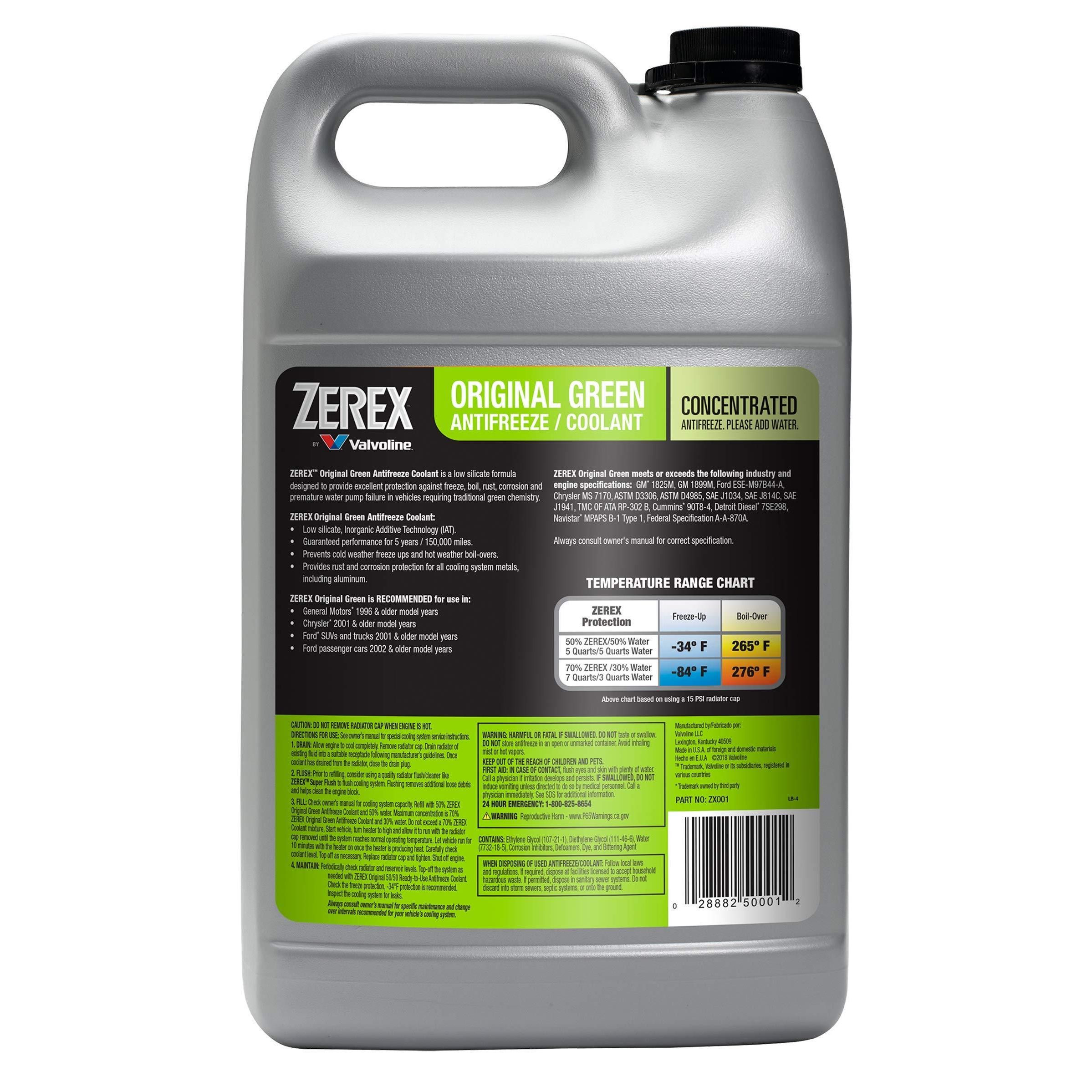 Zerex green antifreeze protects engine from temperatures as low as -34 degrees Fahrenheit