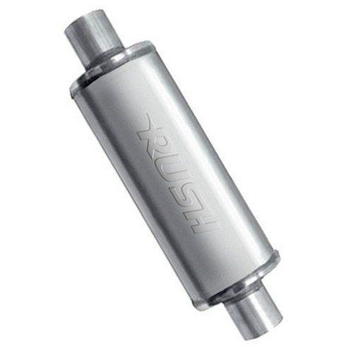 Rush Performance Mufflers are designed and tested to deliver superior performance for an unbeatable price. They are built with high quality, heavy gauge 409 stainless steel. Each muffler is 100 percent welded inside and out. The lap-joint seams create a durable, air-tight seal. Rush Performance Mufflers feature straight-through perforated cores.