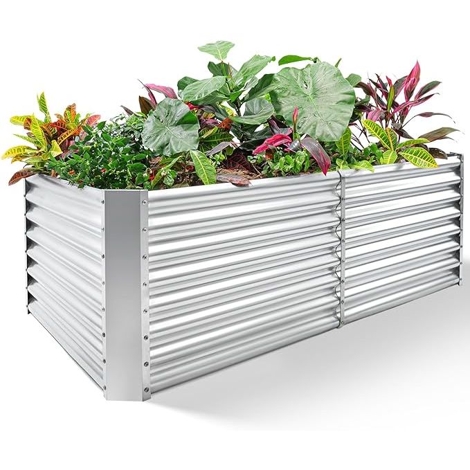 The Land Guard 8x4x2 ft Galvanized Raised Garden Bed Kit is a large outdoor planter box designed for growing vegetables and other plants. Measuring 8 feet long, 4 feet wide, and 2 feet tall, this raised garden bed provides ample space for planting a variety of crops.