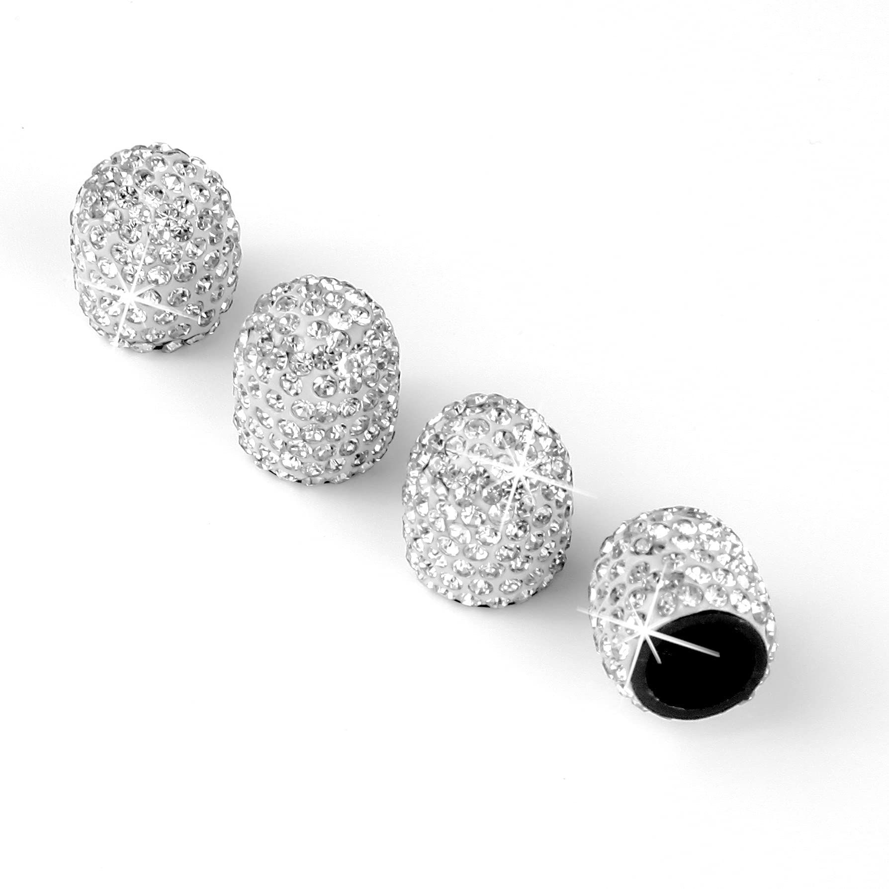 Easy to install, 4pcs valve stem caps, it's can easily tightened use your hand, no need any extra tools, very easy and convenient.. The tire caps are made of Sparkling Rhinestones material, beautiful appearance with shiny diamond, fits vehicles of various colors, give your car a unique luxury look..