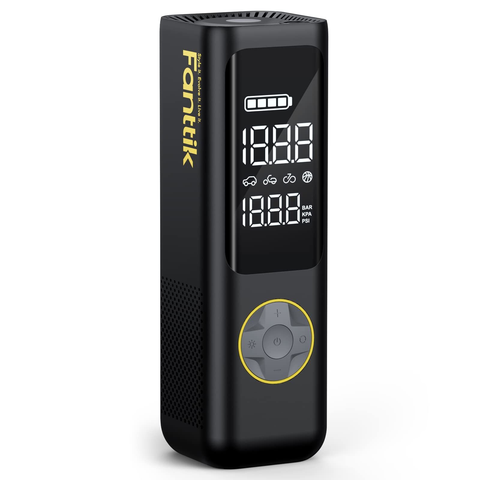 Model: X8 APEX 2X FASTER INFLATION: It takes only 20s to pump up one road bike tire, 5 minutes for one 185/65 R15 car tire. How to preset the pressure value Switch Modes: Click the Mode buttoned to switch between the five inflation modes. Long press the Mode button to cycle through psi/bar/kpa.