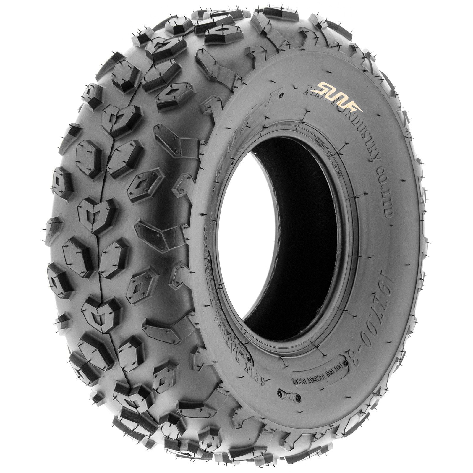 Introducing the SunF A014 all terrain tire - the perfect replacement tire for quad ATVs, UTVs, go-karts, golf carts, and garden lawn mowers. With its low profile design, this tire provides controlled sliding and extra stability, while the extra shoulder knobs offer protection for the rim and sidewall.