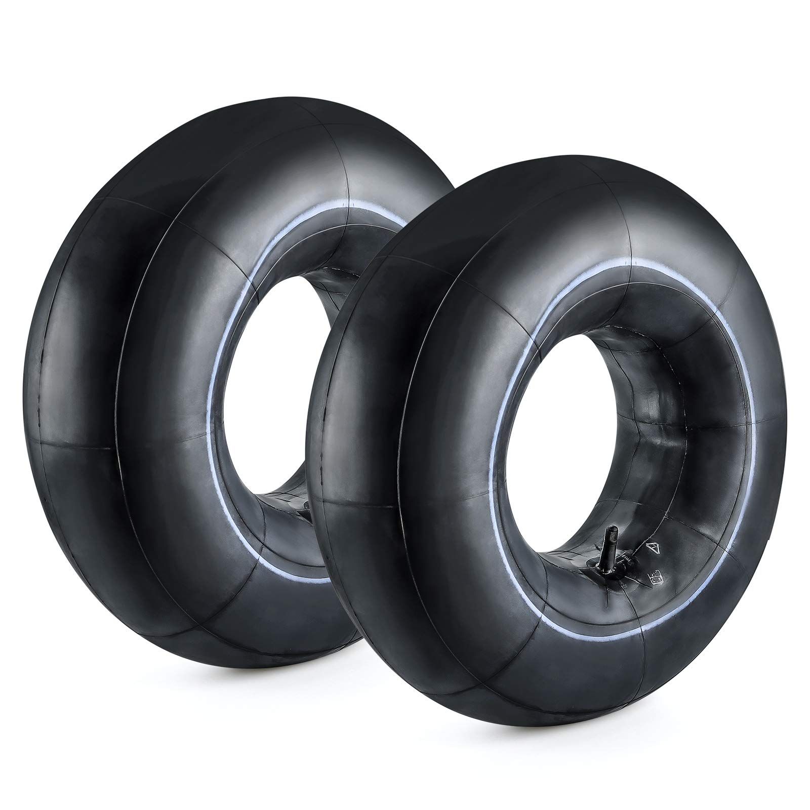 This product is a set of two heavy-duty inner tubes designed to fit 20x8.00-8'' tires with a 15.5-inch outside diameter. These replacement tubes are compatible with a range of carts and vehicles including garden and tractor carts, flat carts, hand trucks, wheelbarrows, and mowers.