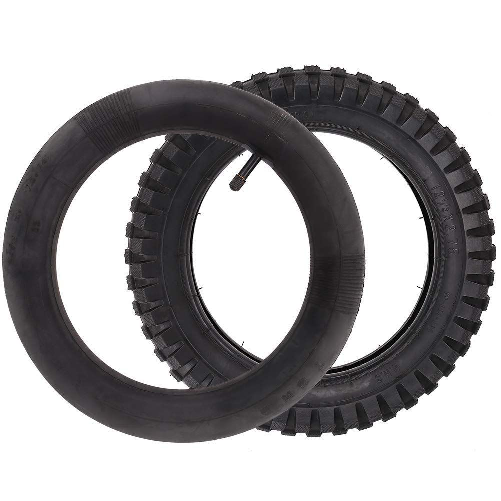 The 12-1/2x2-3/4(12.5x2.75) knobby tire and inner tube are the perfect fit for Razor Dirt Bike Rocket MX350 MX400. This inflatable inner tube features a TR13 straight stem and a cap, offering easy installation and maintenance.