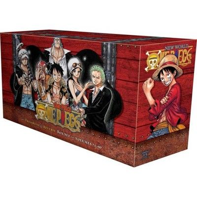 The One Piece Box Set 4 includes volumes 71-90 of the popular manga series created by Eiichiro Oda. This set covers the Dressrosa arc of the series, which follows the Straw Hat pirates as they travel to Dressrosa in search of a way to undo the effects of the Devil Fruit that left their friend and ally, Caesar Clown, powerless.