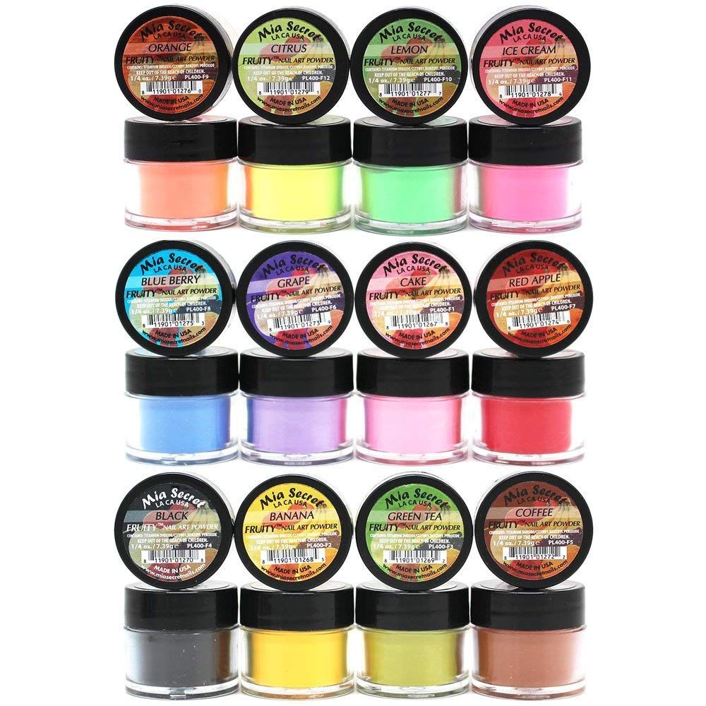 The Mia Secret Fruity Collection Nail Acrylic Powder Set of 12 is perfect for those who love fruity colors and scents. The package includes 12 different colors, each with a 0.25 oz capacity. These powders are specifically designed for acrylic nail application and are made of high-quality ingredients.