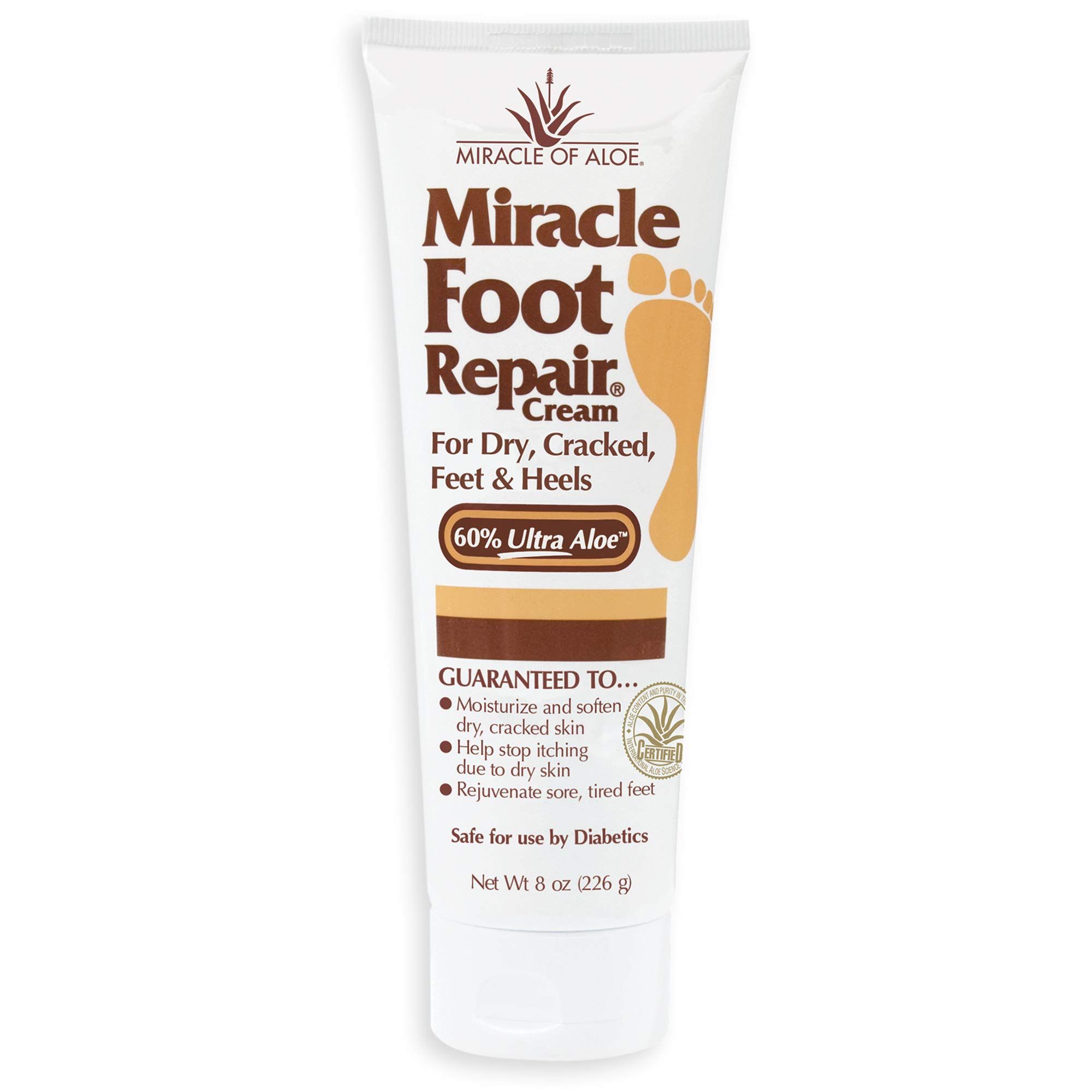 Say goodbye to dry, cracked, itchy feet forever with Miracle of Aloe's Miracle Foot Repair Cream! Its unique paraben-free formula is safe for diabetics and penetrates deep to bring you the relief you need.