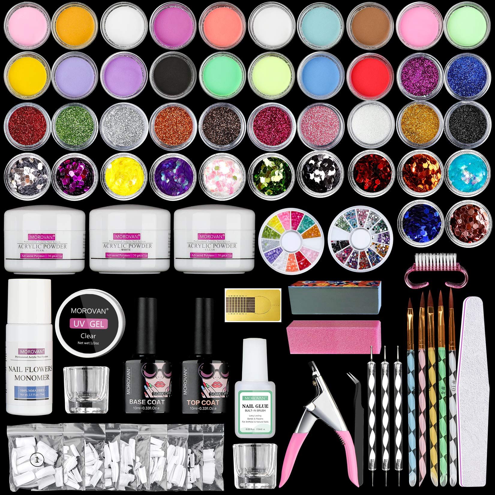 Pamper yourself or someone special with the Acrylic Powder Nail Kit with Gift Box from Morovan. This elegant nail art set comes with an exquisite gift box, making it a perfect gift for birthdays, weddings, home parties, or any occasion.