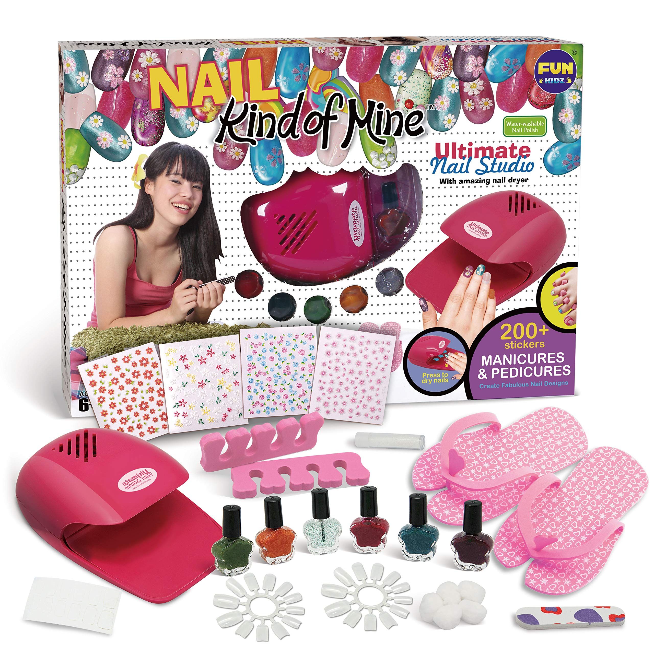 The Funkidz Kids Nail Art Kit is the perfect gift idea for teenage girls who love to get creative with DIY and crafts. With every nail salon essential included, the kit is perfect for a sleepover party, birthday or holiday gift. Designed to be safe and fun, all components are non-toxic and easily wash off of skin and clothing.