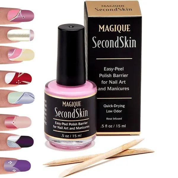 Say goodbye to messy and time-consuming DIY manicures with Magique SecondSkin, the ultimate solution to perfect nails. This liquid nail tape acts as a barrier or shield around your nails, protecting your cuticles from polish smudges and stains during traditional manicures or various nail art projects.