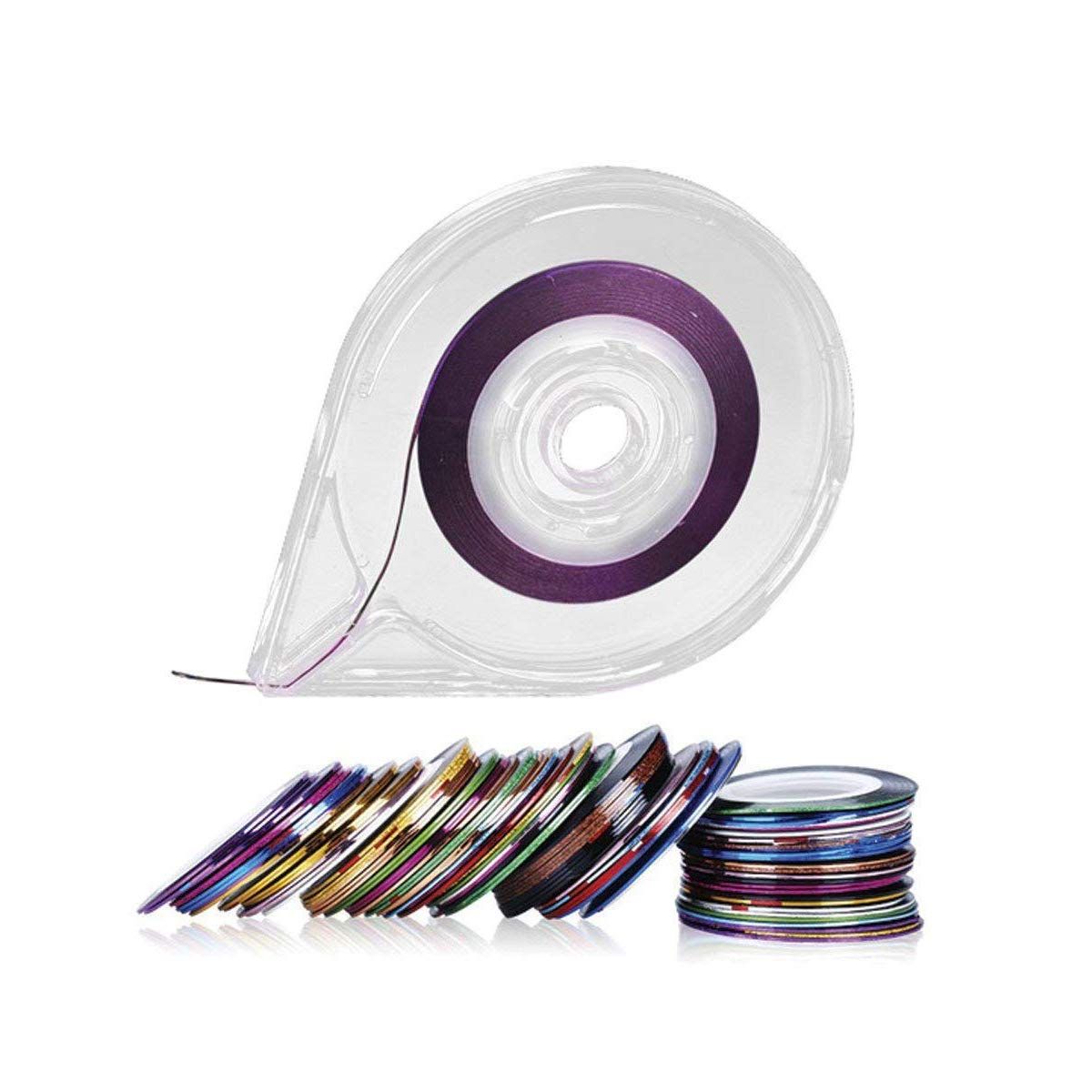 Get creative with your nail art designs using the New8Beauty 32 Assorted Colors Nail Art Striping Tape! These self-adhesive stickers can be used with UV gel, acrylic nails, nail polish, and more. Choose from a variety of Light, Dark, Solid, Holographic, and Glittery colors to suit your style.