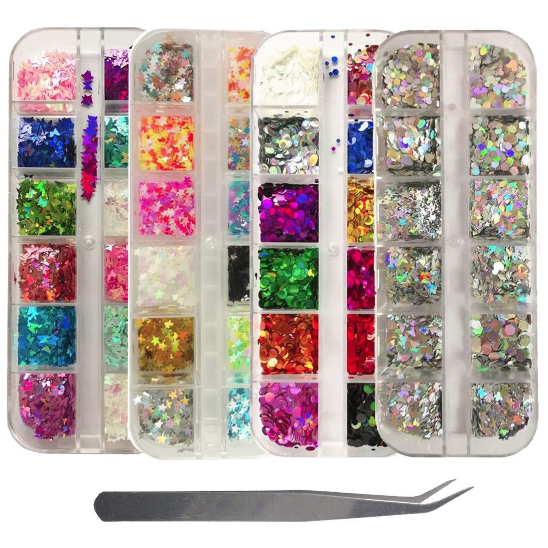 This Nail Glitter Sequins set is the perfect addition to your crafting needs! With its wide range of applications, including nail decoration, greeting card crafting, and even face and body makeup, this set is versatile and multi-functional.