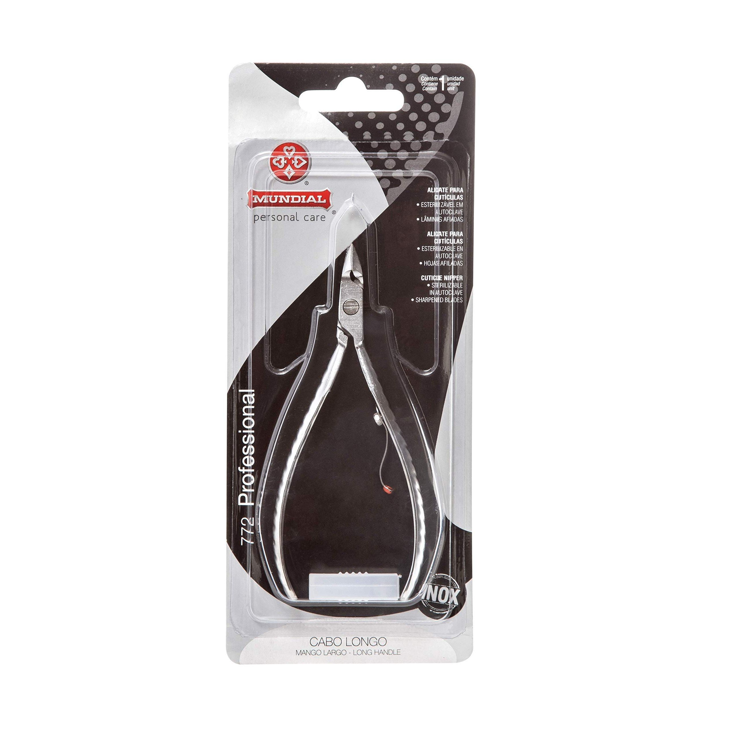 The Mundial Cuticle Nipper Professional 772-PR Stainless Steel Long Handle is a high-quality tool designed for manicuring and pedicuring. This nipper is made of durable stainless steel, making it rust-resistant and long-lasting.