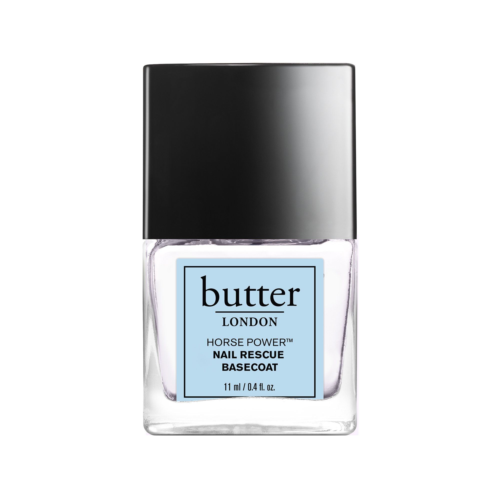 Butter London's 'Horse Power' Nail Rescue Basecoat is designed to strengthen and repair damaged nails. The formula is enriched with various vitamins and minerals, including biotin, calcium, and keratin, which work together to promote healthy nail growth and strength.