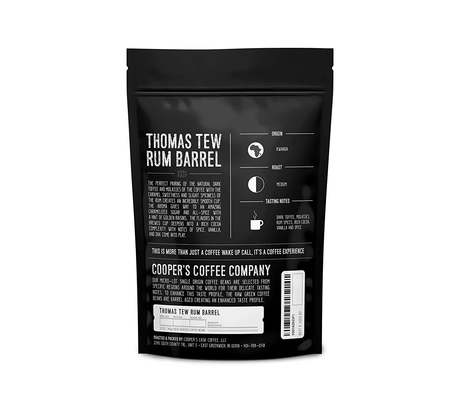 1 Cooper's Cask Thomas Tew Rwanda Rum Barrel Coffee Beans (12oz)