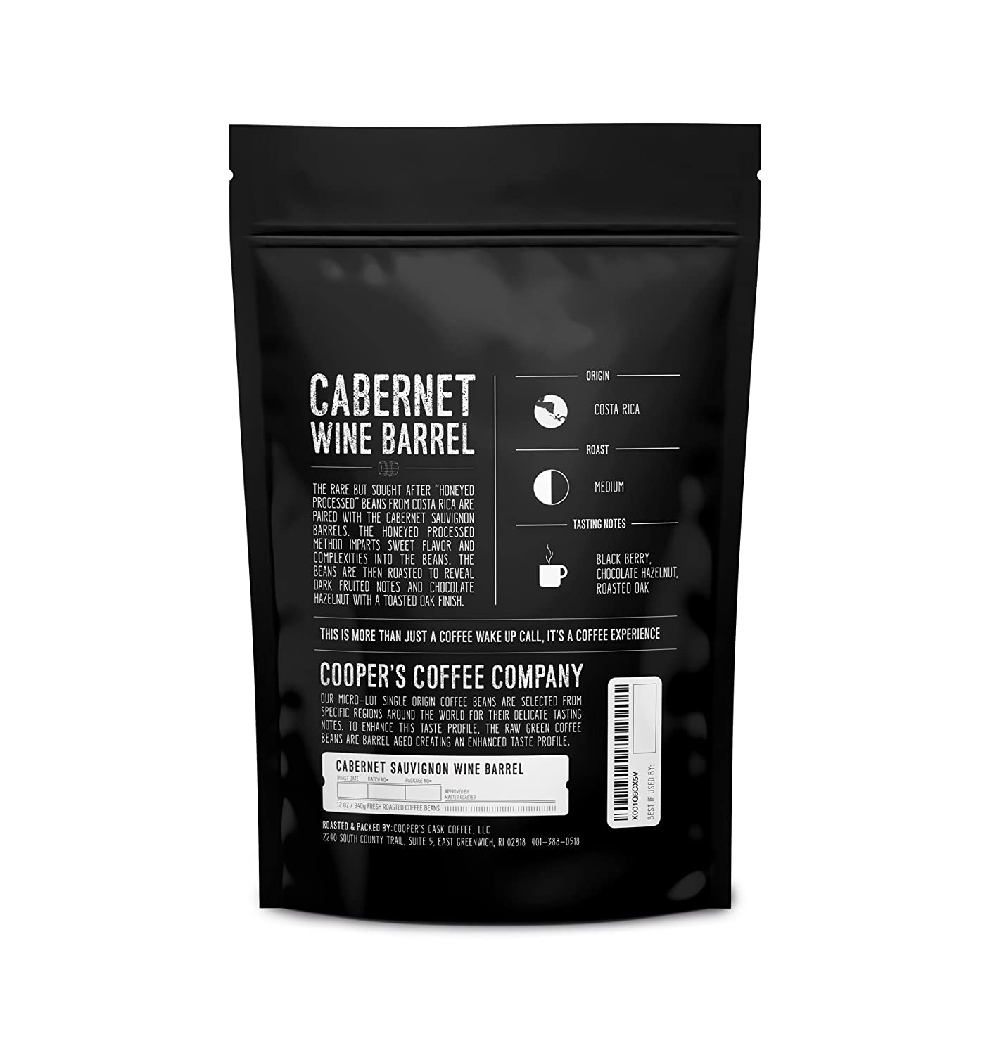 Experience the perfect fusion of two beloved beverages with our Cabernet Sauvignon Barrel-Aged Costa Rican Coffee. Our coffee beans from Costa Rica have been carefully selected for their exceptional quality, and then aged in Cabernet Sauvignon barrels for 45-60 days to create a taste profile that is truly extraordinary. The honeyed process method imparts a sweet flavor and complexities into the coffee, while the roasting process reveals delicious dark fruited notes and a hint of chocolate. This medium roast coffee boasts a naturally sweet and flavorful profile that will delight your taste buds.

Indulge in the rich and luxurious flavors of our Cabernet Sauvignon Barrel-Aged Costa Rican Coffee. Our Grade 1 Costa Rica beans are meticulously aged in Cabernet Sauvignon barrels, resulting in a taste profile that is both elegant and delectable. The honeyed process method adds a touch of sweetness and complexity to the coffee, while the careful roasting process brings out the rich dark fruited notes and a subtle undertone of chocolate. With its medium roast level, this coffee is perfect for those who appreciate a well-balanced and naturally flavorful brew.

Discover the remarkable marriage of flavors in our Cabernet Sauvignon Barrel-Aged Costa Rican Coffee. Our coffee beans sourced from Costa Rica are carefully curated to ensure only the highest quality goes into every cup. Aged for 45-60 days in Cabernet Sauvignon barrels, these beans develop a taste profile that is truly exceptional. The honeyed process method infuses the coffee with a delightful sweetness and complexities, while the medium roast level brings out the full-bodied dark fruited notes and a gentle chocolate undertone. Indulge in this naturally sweet and remarkably flavorful coffee for a truly unique and satisfying experience.